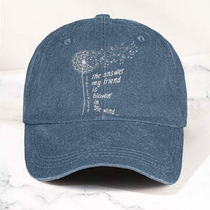 Bob Dylan Blowin In The Wind Dandelion Lyrics Folk Music Merch Denim Cap Retro Vintage Dad Cap Gift For Dad (With Box)