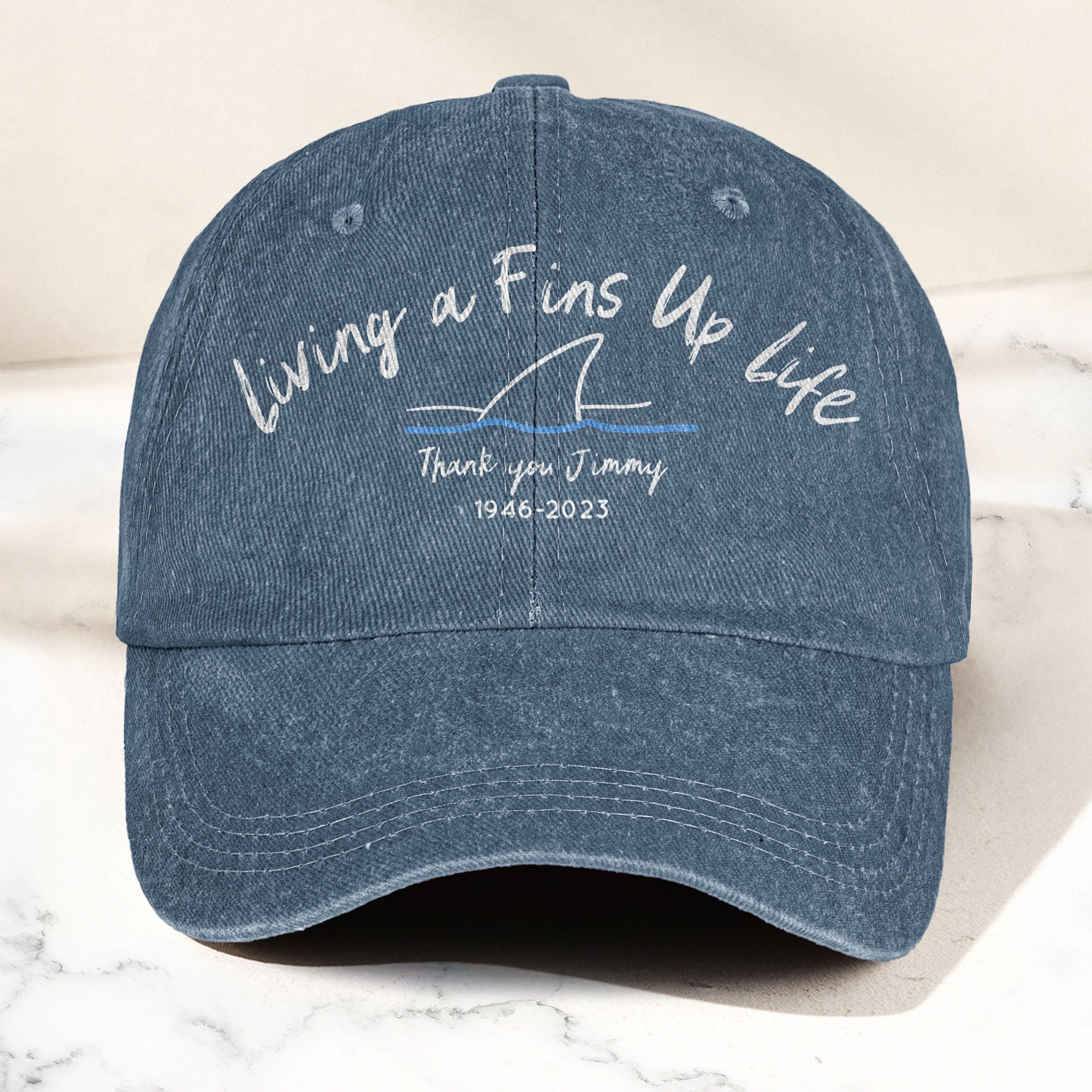 Living A Fins Up Life Denim Cap Retro Jimmy Buffett Inspired Dad Hat (With Box)