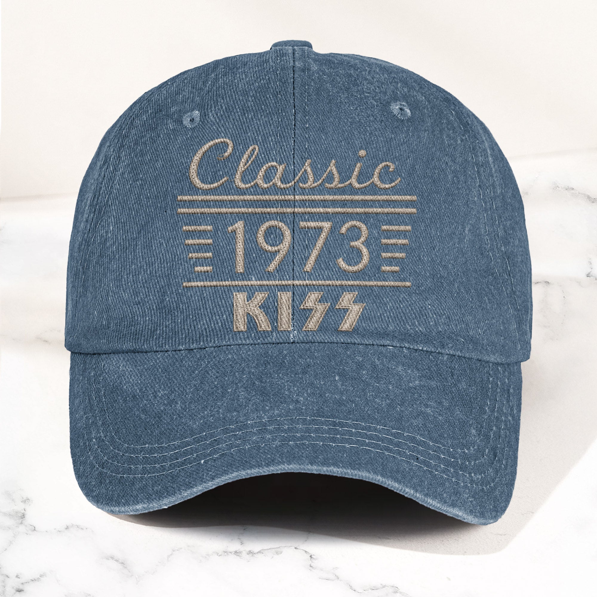 Kiss Classic 1973 Est Hard Rock Glam Metal Band Music Merch Denim Cap Retro Vintage Dad Cap Gift For Dad (With Box)