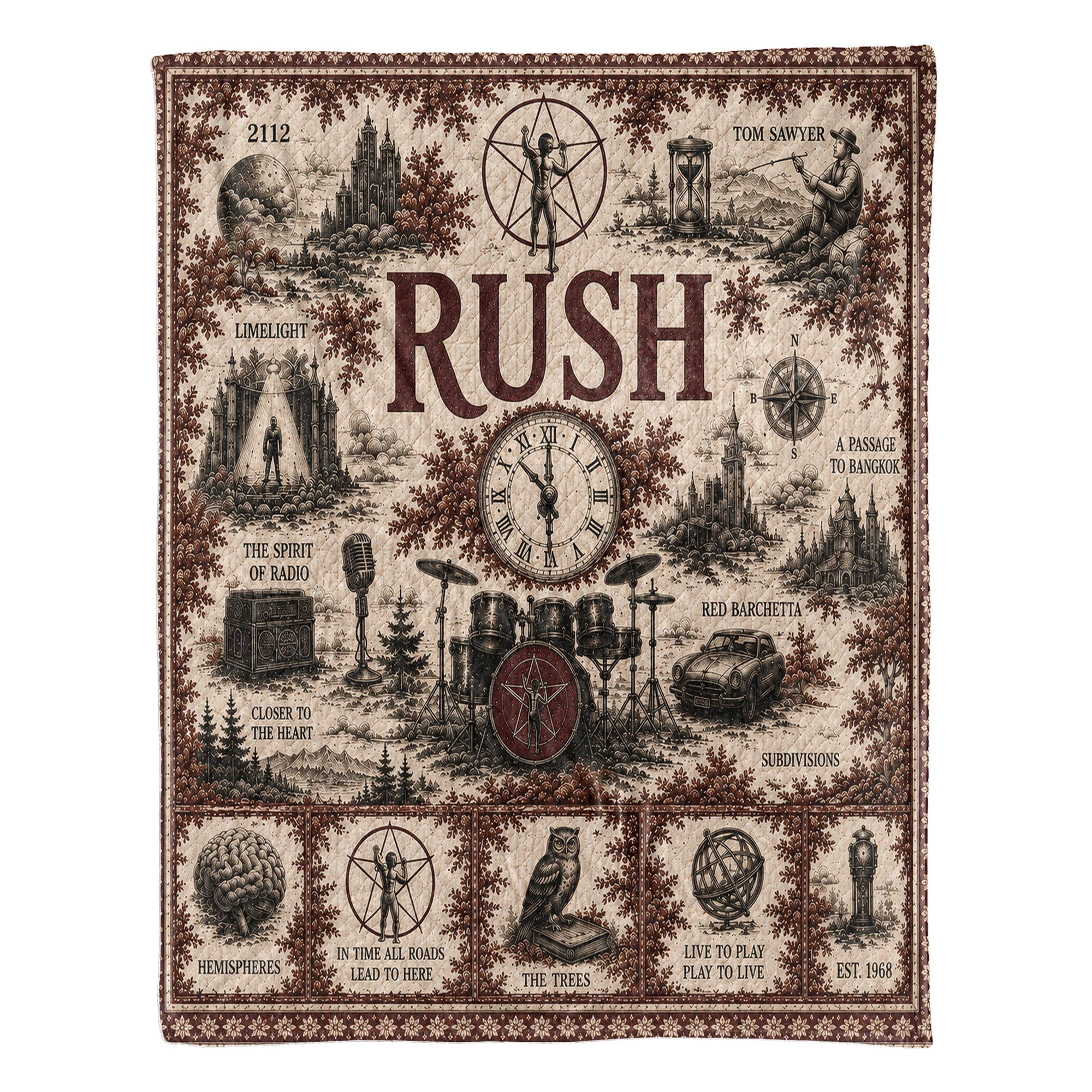 Rush Band Sherpa Blanket Starman Vintage Sketch Collage Progressive Rock Blanket