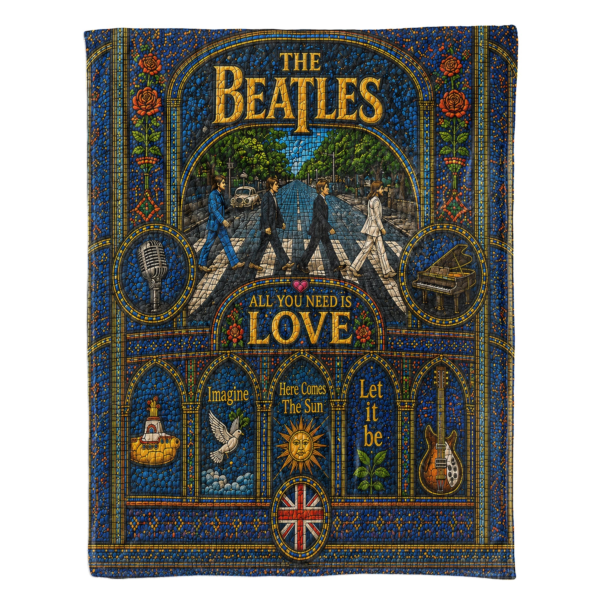The Beatles Abbey Road Sherpa Blanket Yellow Submarine Stained Glass Blanket