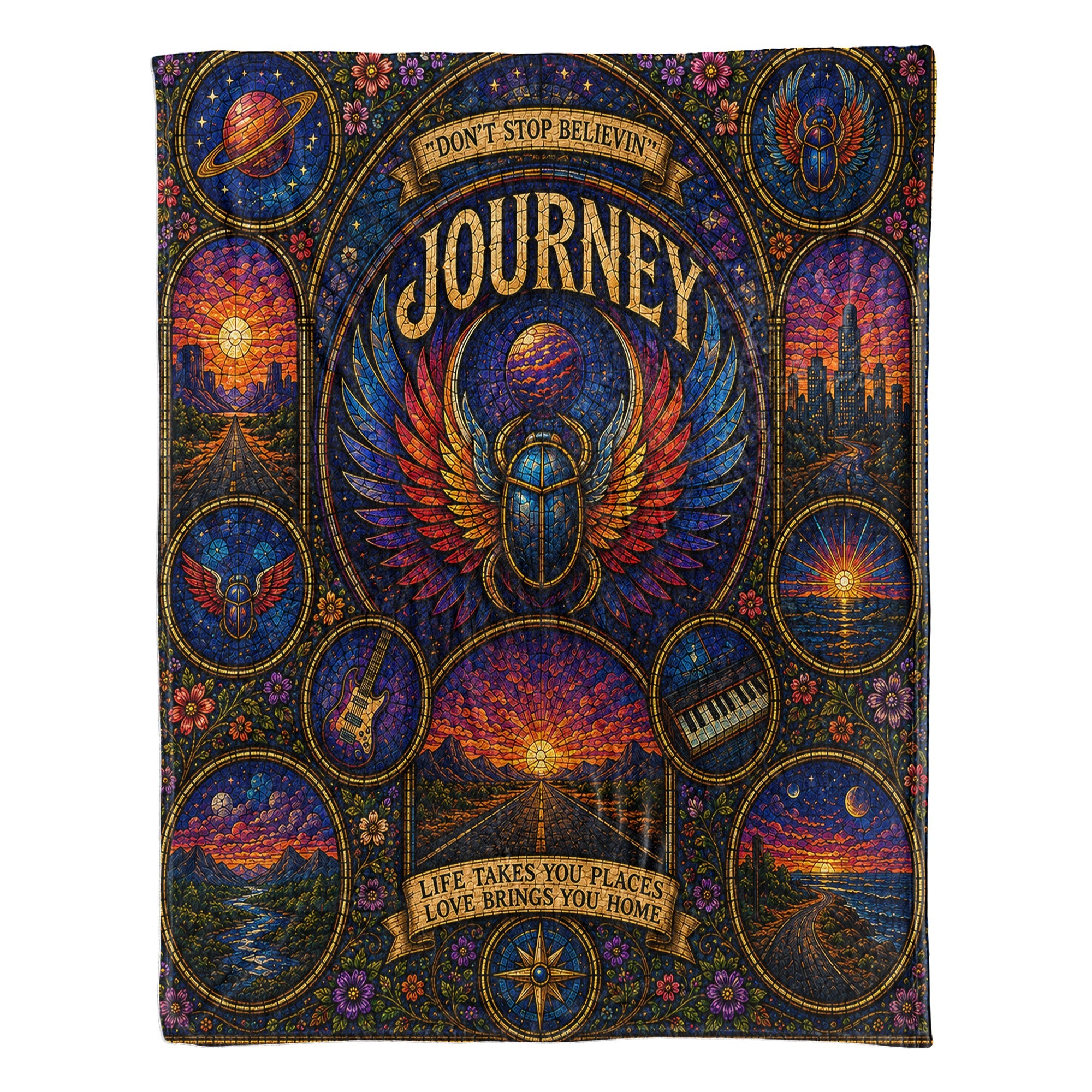 Journey Band Sherpa Blanket Don't Stop Believin' Stained Glass Blanket