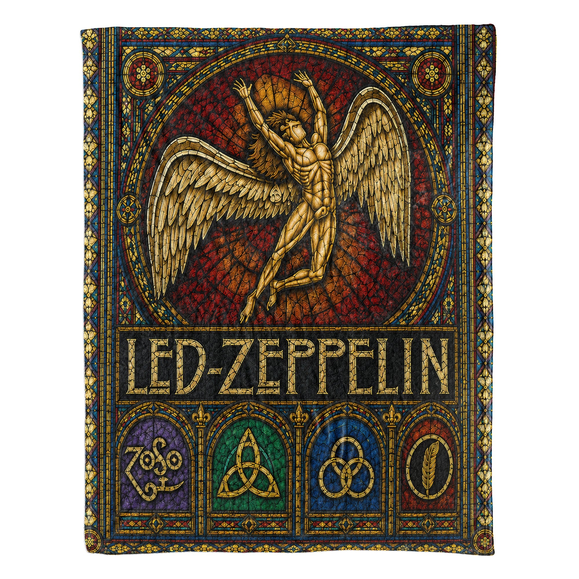 Led Zeppelin Sherpa Blanket Icarus Swan Song Stained Glass Rock Icon Throw Blanket