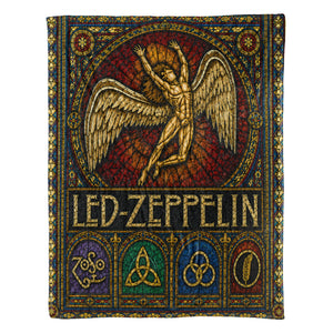 Led Zeppelin Sherpa Blanket Icarus Swan Song Stained Glass Rock Icon Throw Blanket