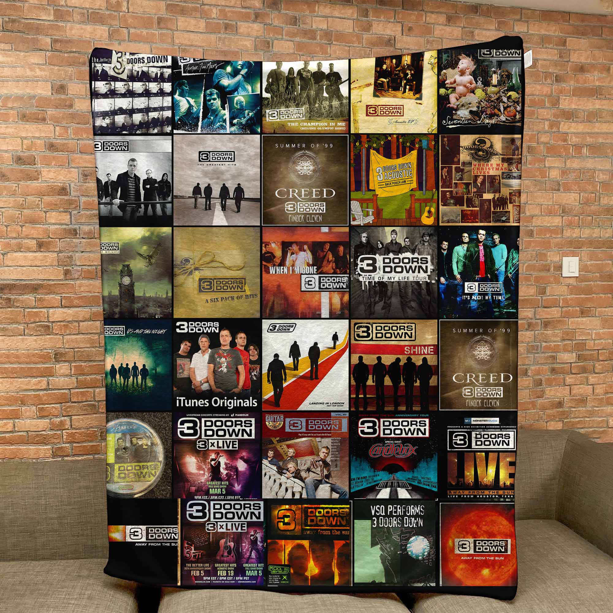 3 Doors Down Sherpa Blanket Classic Album Cover Collage Cozy Throw Gift for Rock Fans