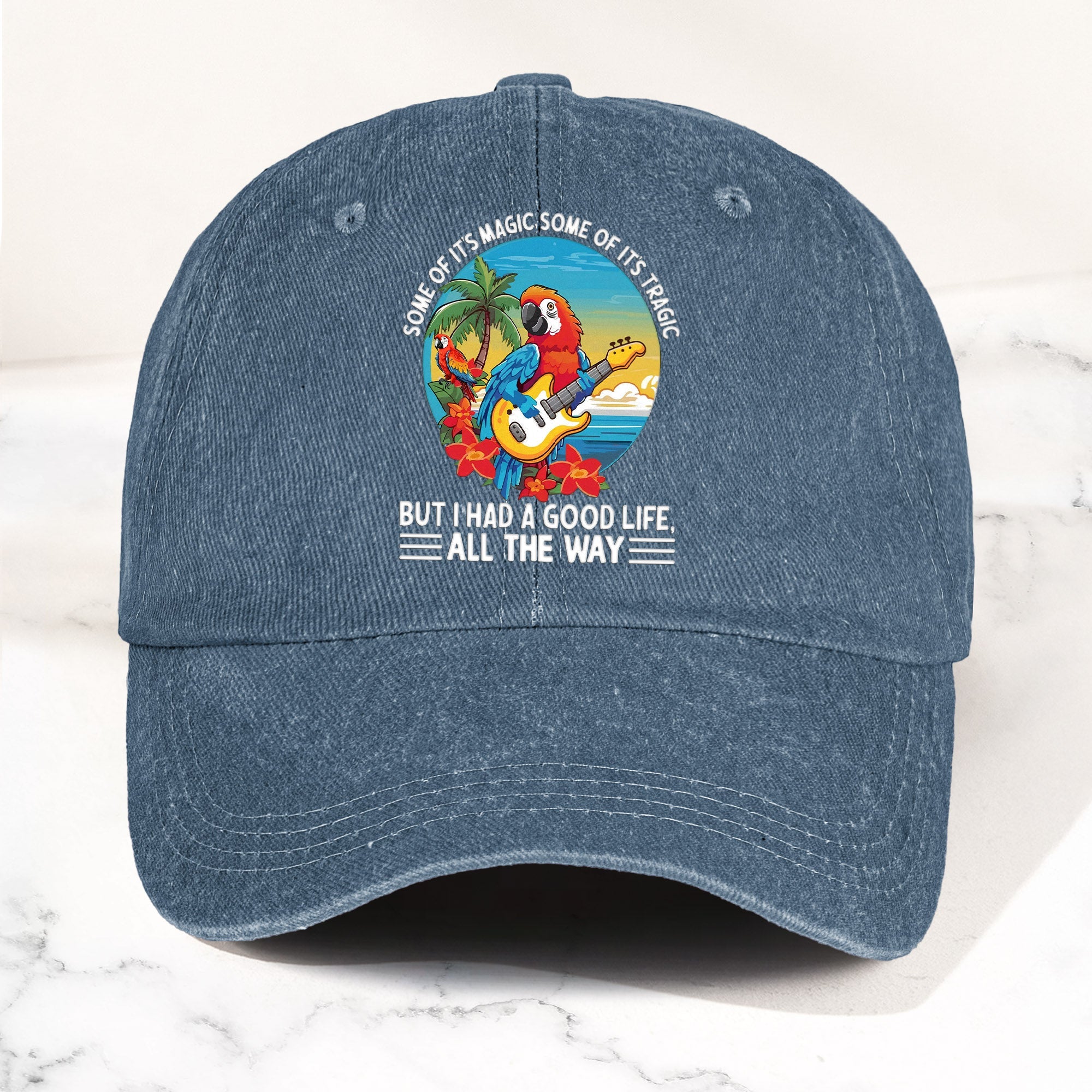 Tropical Parrot Denim Dad Cap “I Had a Good Life All the Way” Island Music Vibes Hat (With BOX)