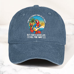 Tropical Parrot Denim Dad Cap “I Had a Good Life All the Way” Island Music Vibes Hat (With BOX)