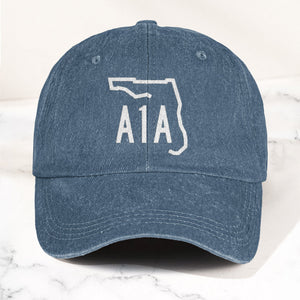 A1A Highway Sign Florida Denim Cap Retro Jimmy Buffett Inspried Hat (With Box)