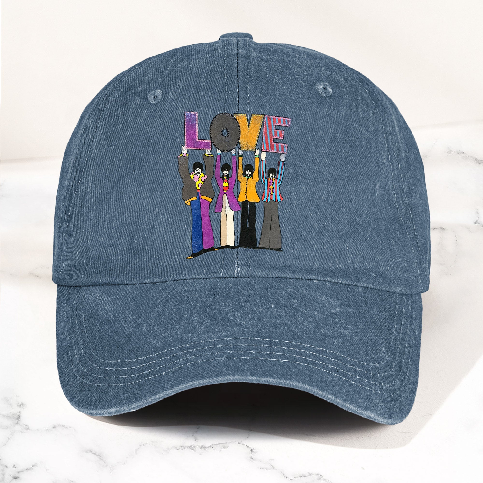 The Beatles Denim Dad Cap LOVE Album Inspired Design (With BOX)