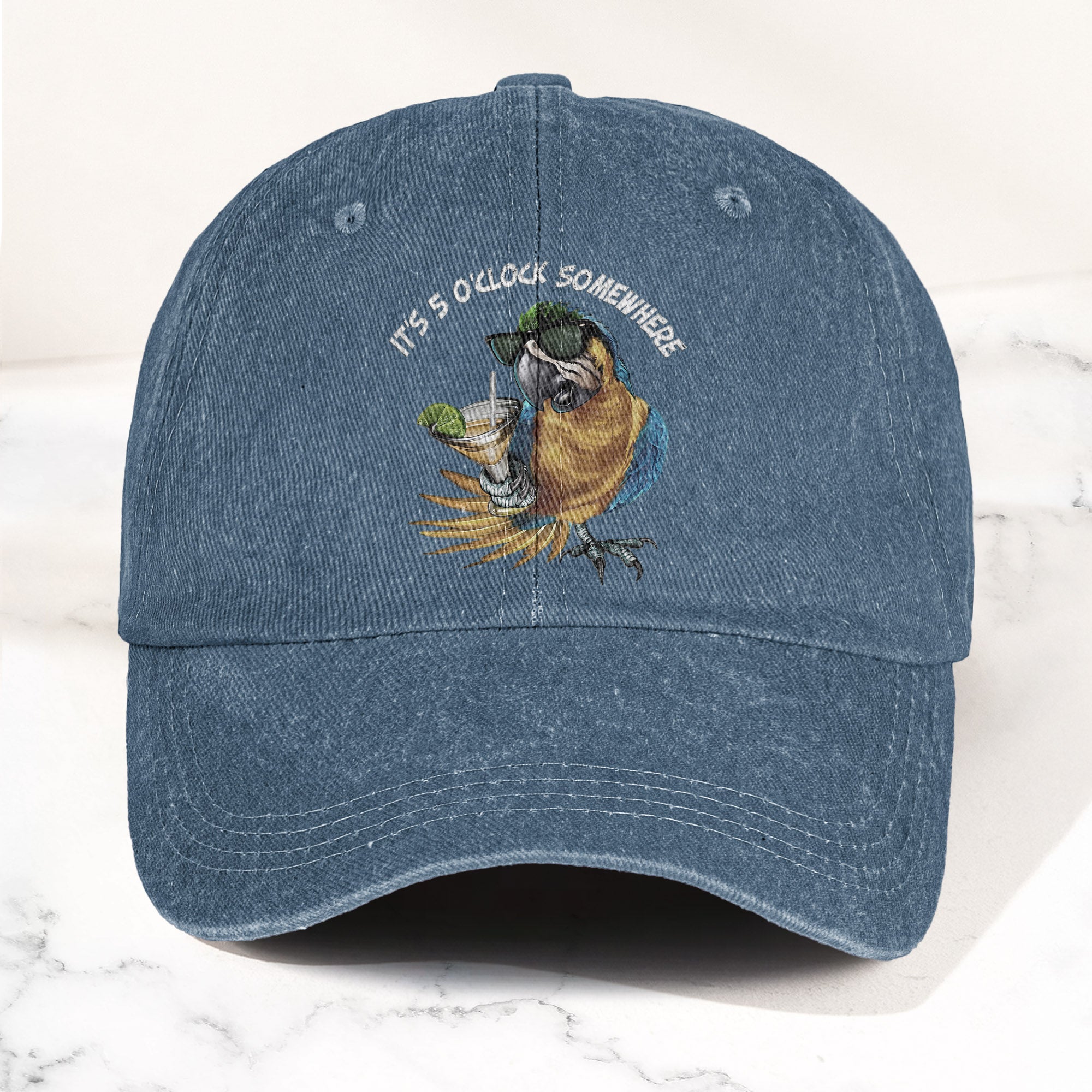 It's 5 O'Clock Somewhere Denim Cap Retro Jimmy Buffett Tribute Dad Baseball Cap (With Box)