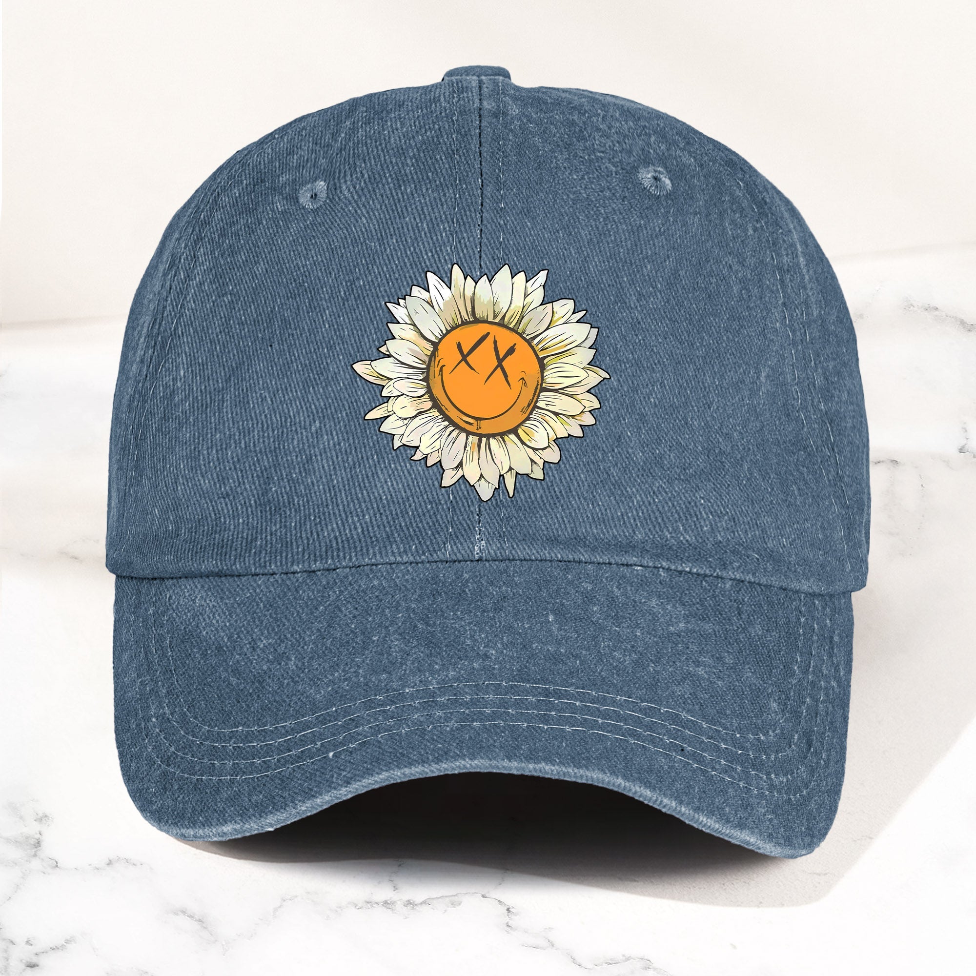 Blink-182 Denim Cap Sunflower Smiley Aesthetic Dad Hat (With Box)