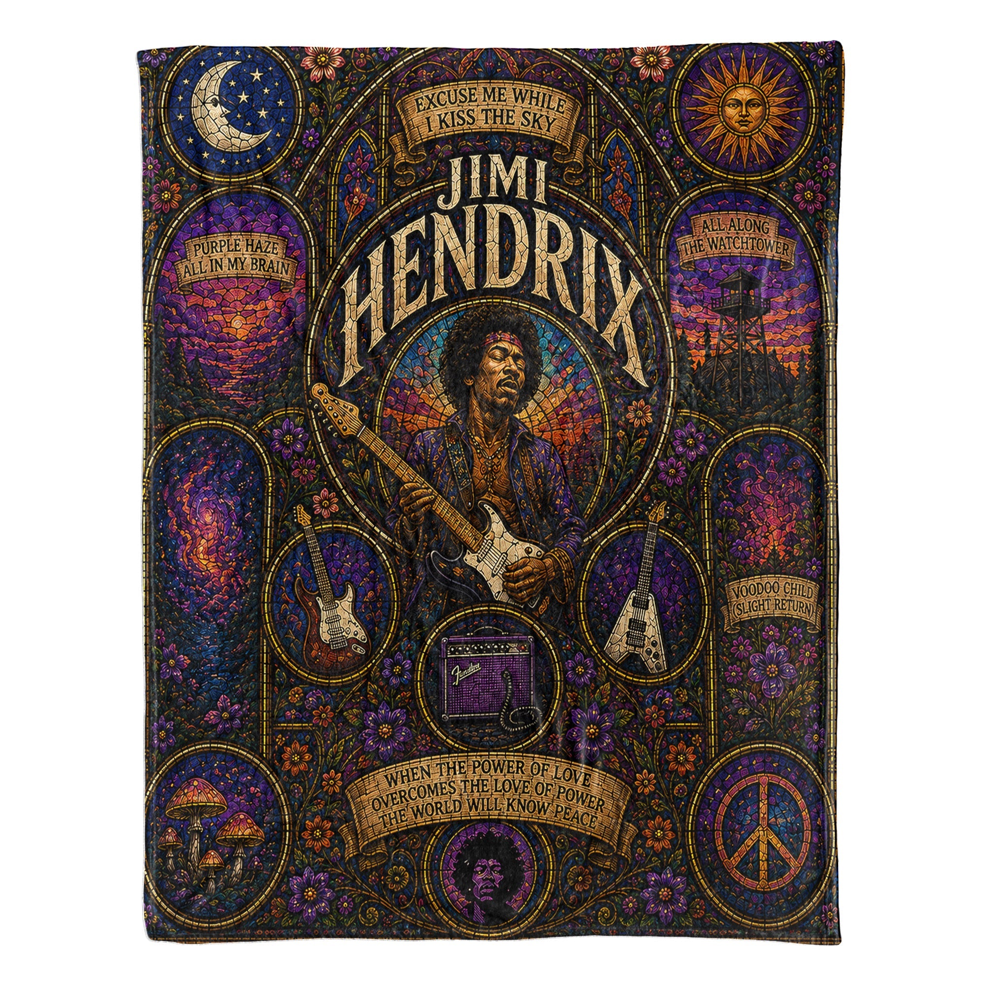Jimi Hendrix Sherpa Blanket Purple Haze Stained Glass Blanket