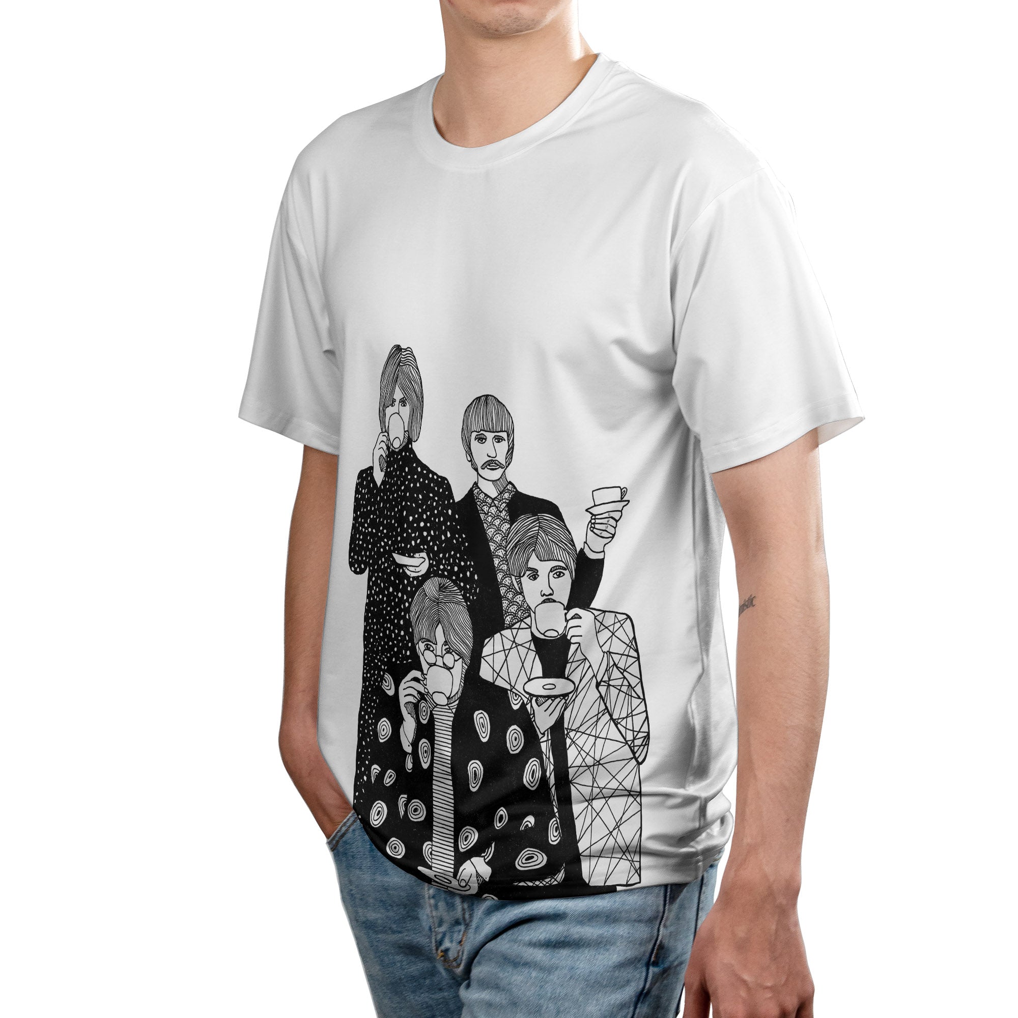 The Beatles Art T-Shirt Rock Music The Fab Four Tea Club Graphic Unisex Tee
