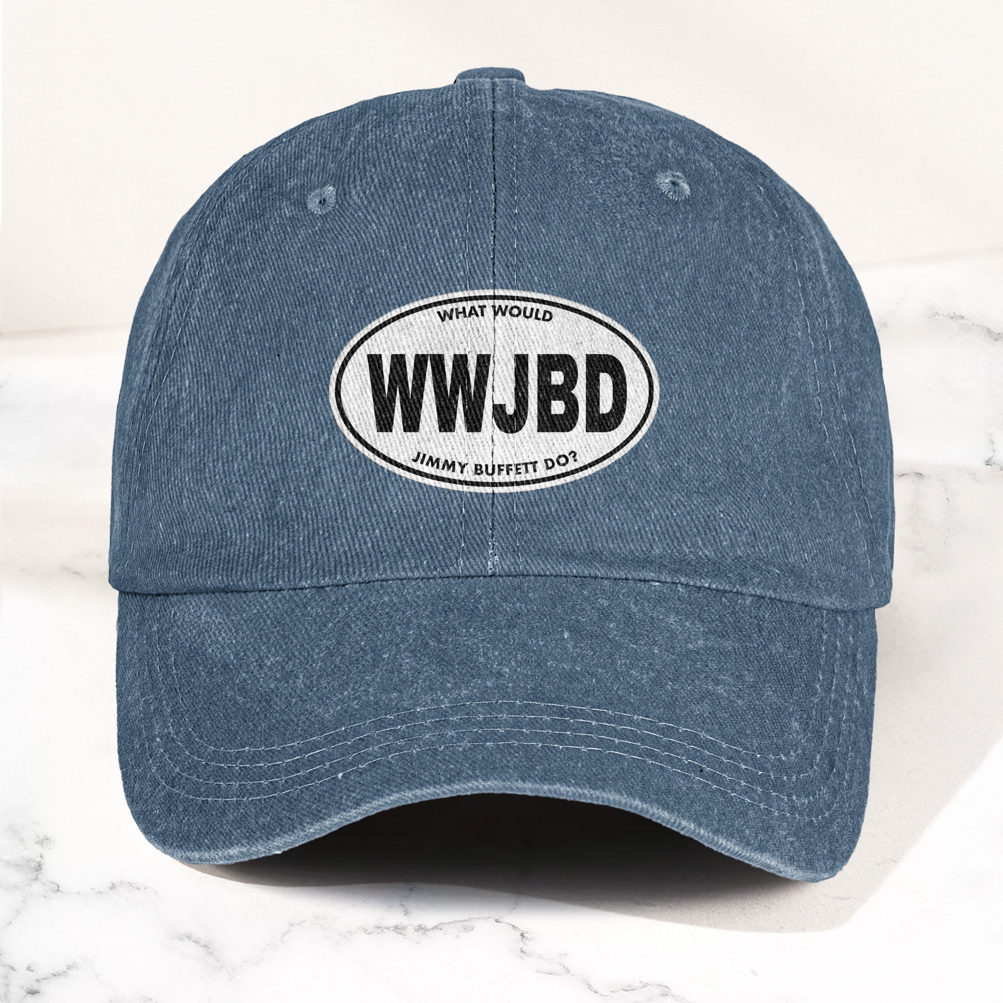 WWJBD Denim Cap Retro Jimmy Buffett Inspired Dad Hat (With Box)