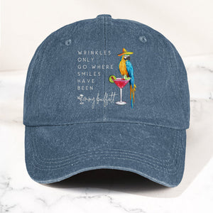 Jimmy Buffett Quote Denim Dad Cap "Wrinkles Only Go Where Smiles Have Been"