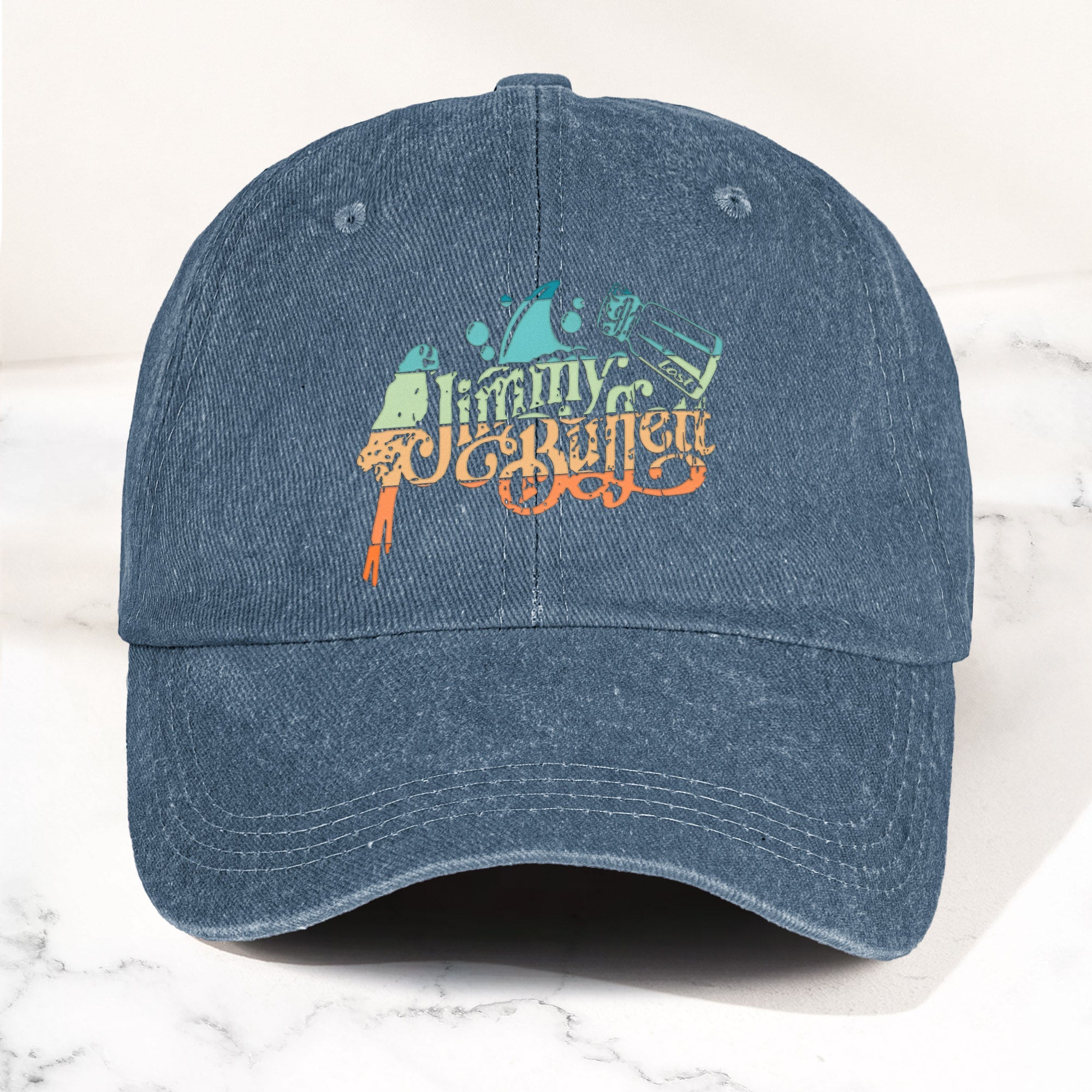 Jimmy Buffett Logo Denim Dad Cap Vintage Washed Tropical Lifestyle Hat