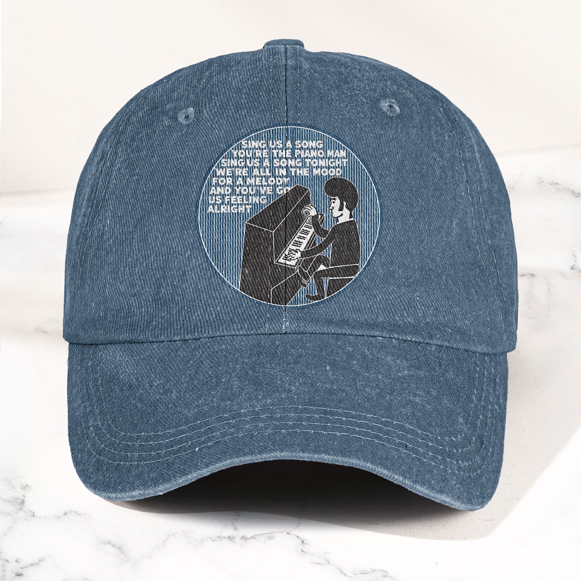 Billy Joel Piano Man Sing Us A Song Lyrics Vintage Graphic Denim Cap Retro Vintage Dad Cap Gift For Dad (With Box)