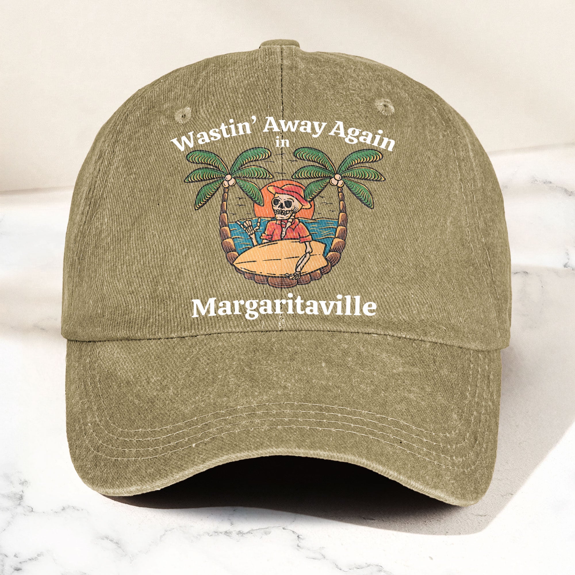 Wastin' Away Again in Margaritaville Denim Cap Retro Jimmy Buffett Inspired Dad Hat (With Box)