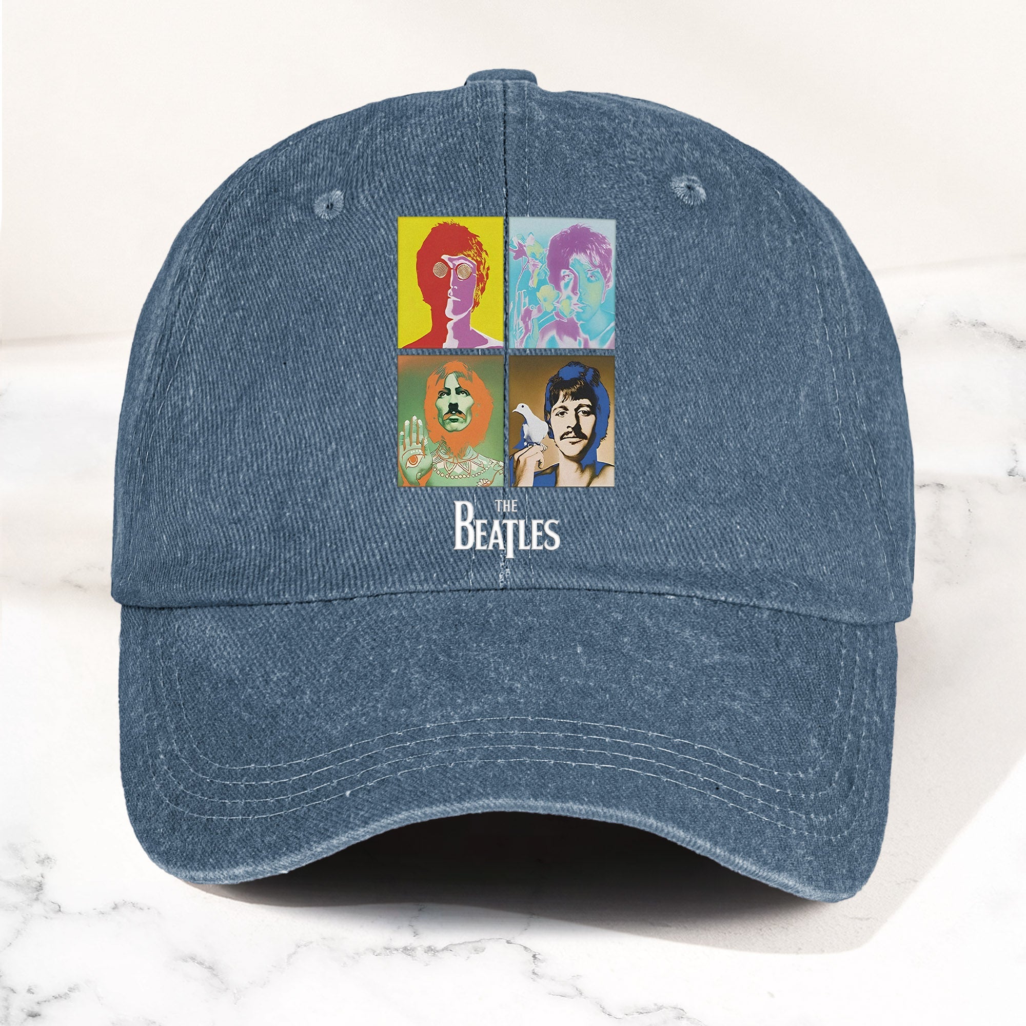 The Beatles Denim Dad Cap Pop Art Portrait Grid Design (With BOX)