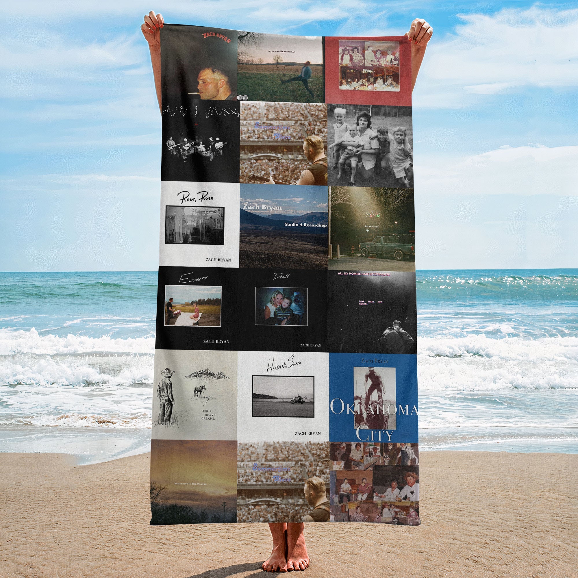 Zach Bryan Beach Towel Album Cover Collage Classic Folk Towel