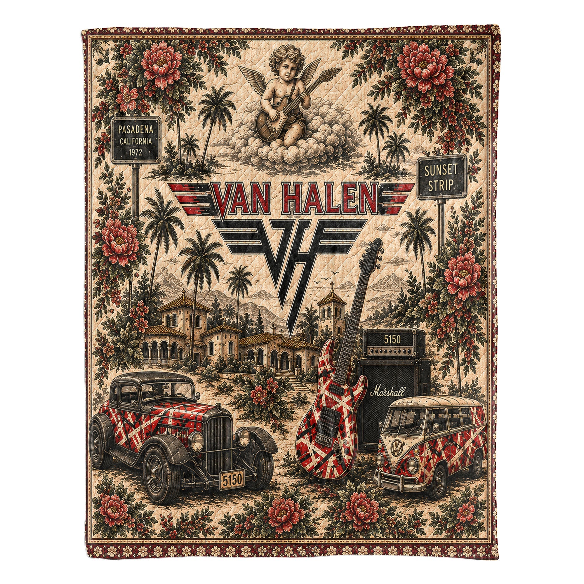 Van Halen Sherpa Blanket Frankenstrat Guitar Vintage Collage Hard Rock Blanket