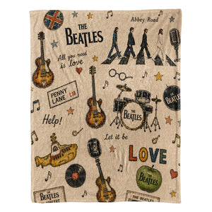 The Beatles Abbey Road Sherpa Yellow Submarine Vintage Doodle Blanket