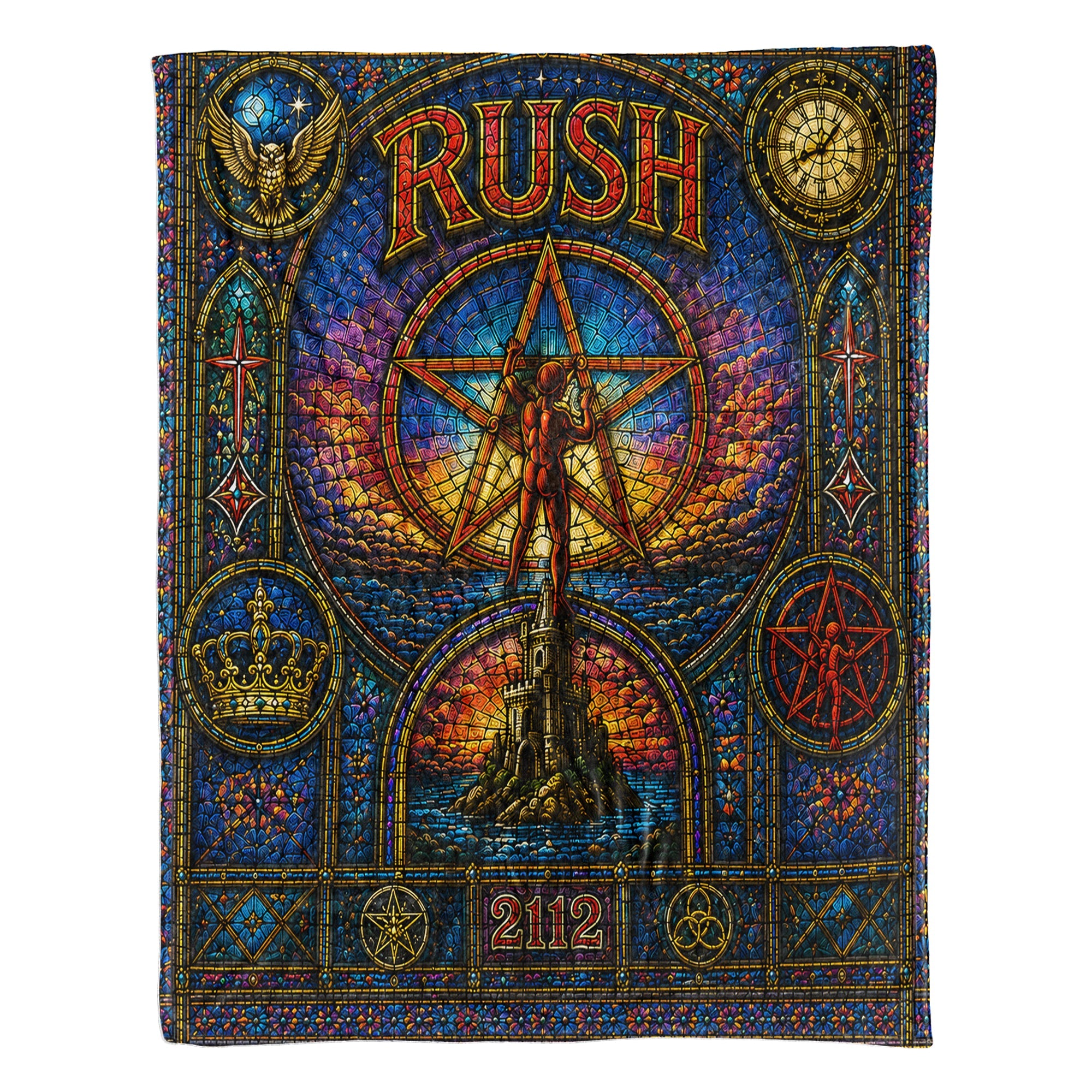 Rush 2112 Sherpa Blanket Starman Stained Glass Progressive Rock Icon Throw Blanket