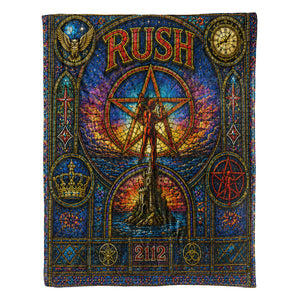 Rush 2112 Sherpa Blanket Starman Stained Glass Progressive Rock Icon Throw Blanket