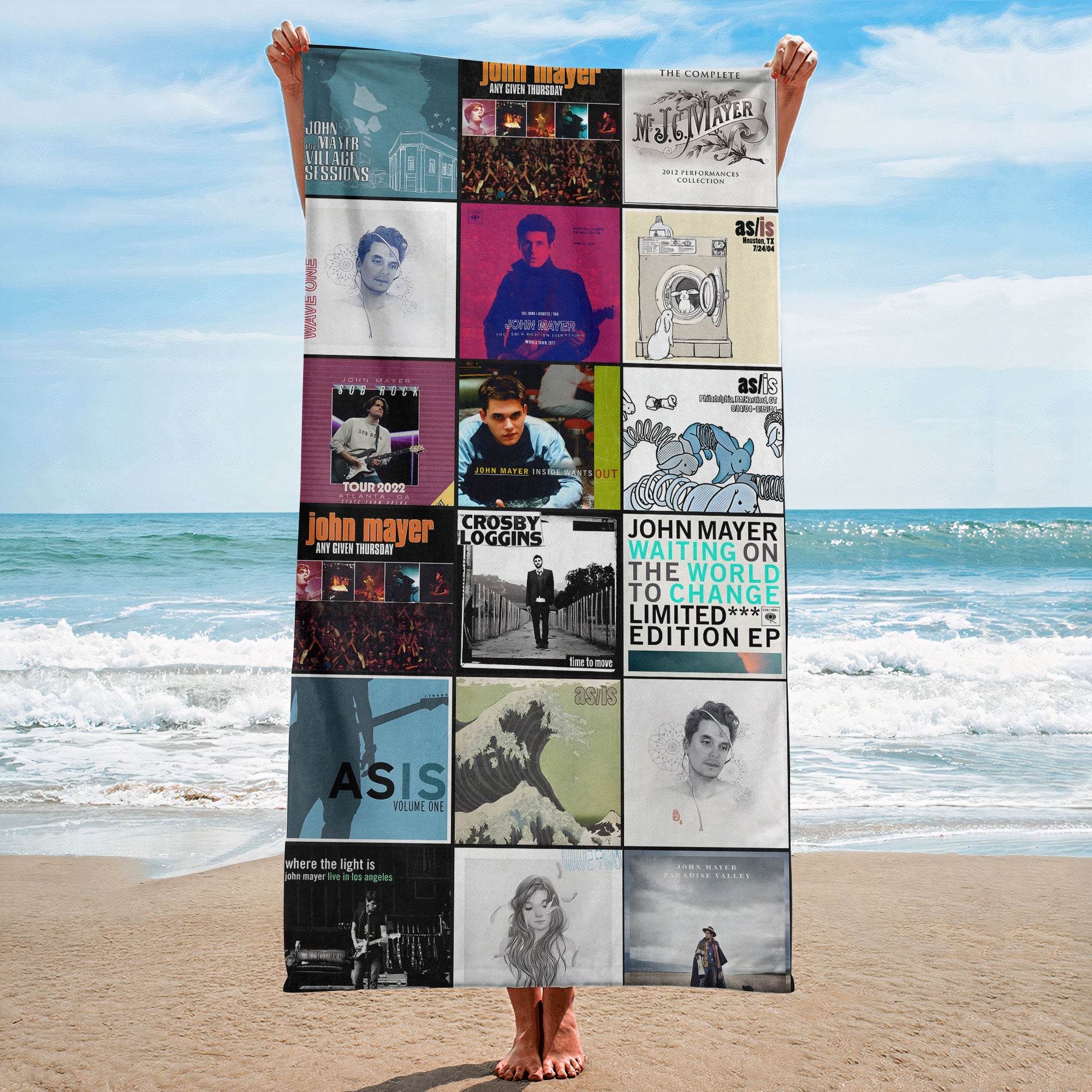 John Mayer Beach Towel Album Cover Collage Classic Pop And Rock Towel