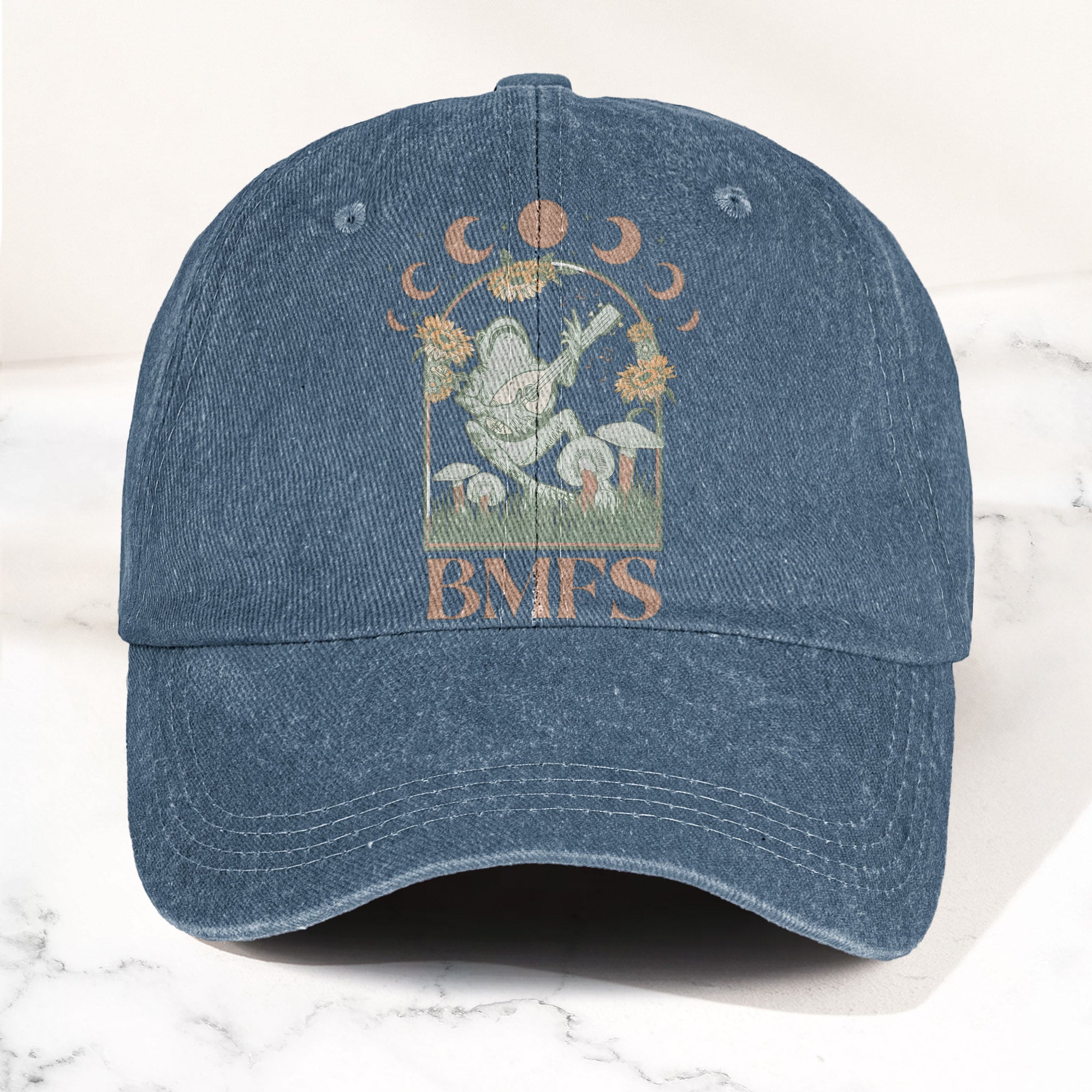 Billy Strings BMFS Frog Mandolin Sunflowers Moon Phase Vintage Graphic Denim Cap Retro Vintage Dad Cap Gift For Dad (With Box)