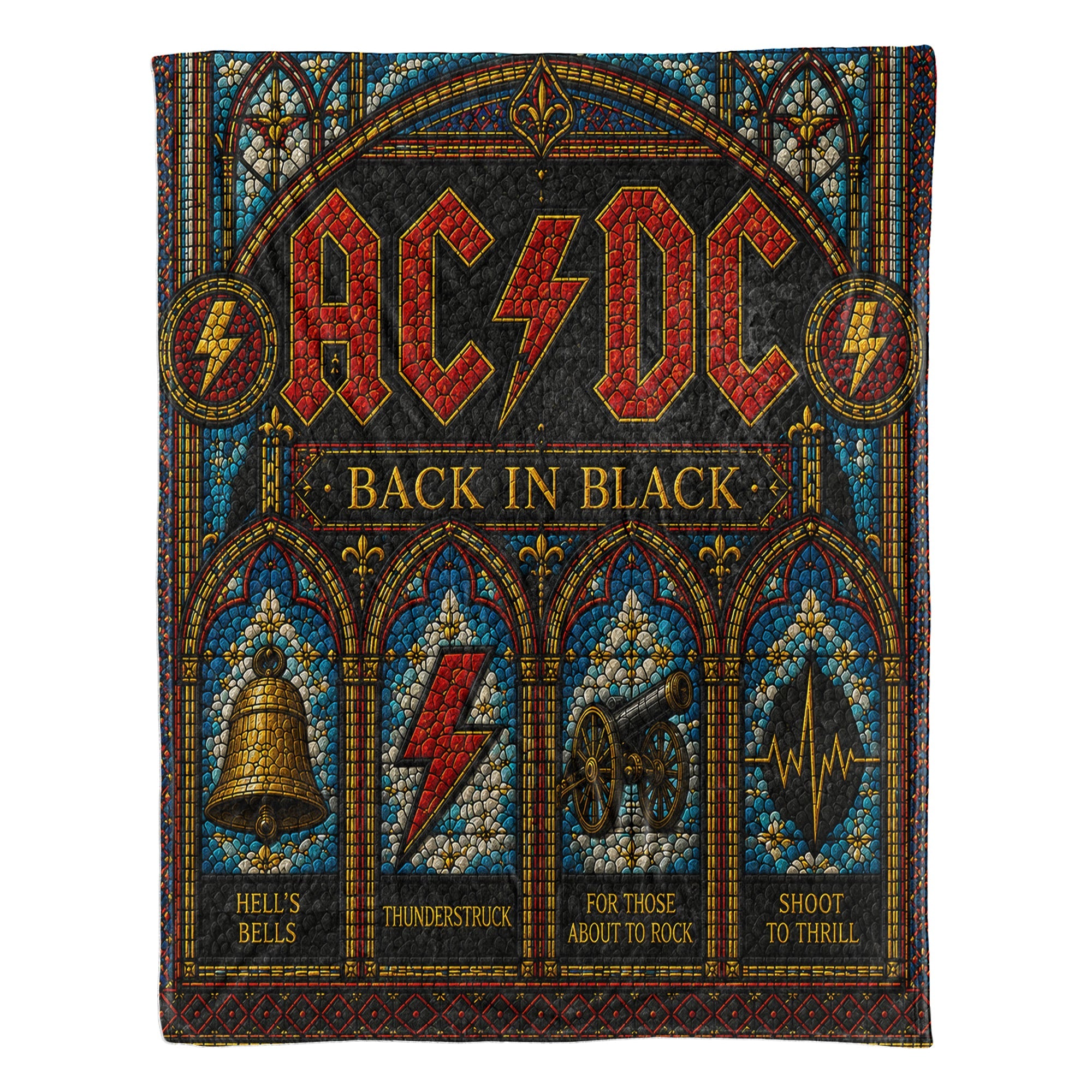AC/DC Back In Black Sherpa Blanket Stained Glass Rock Icon Throw Blanket
