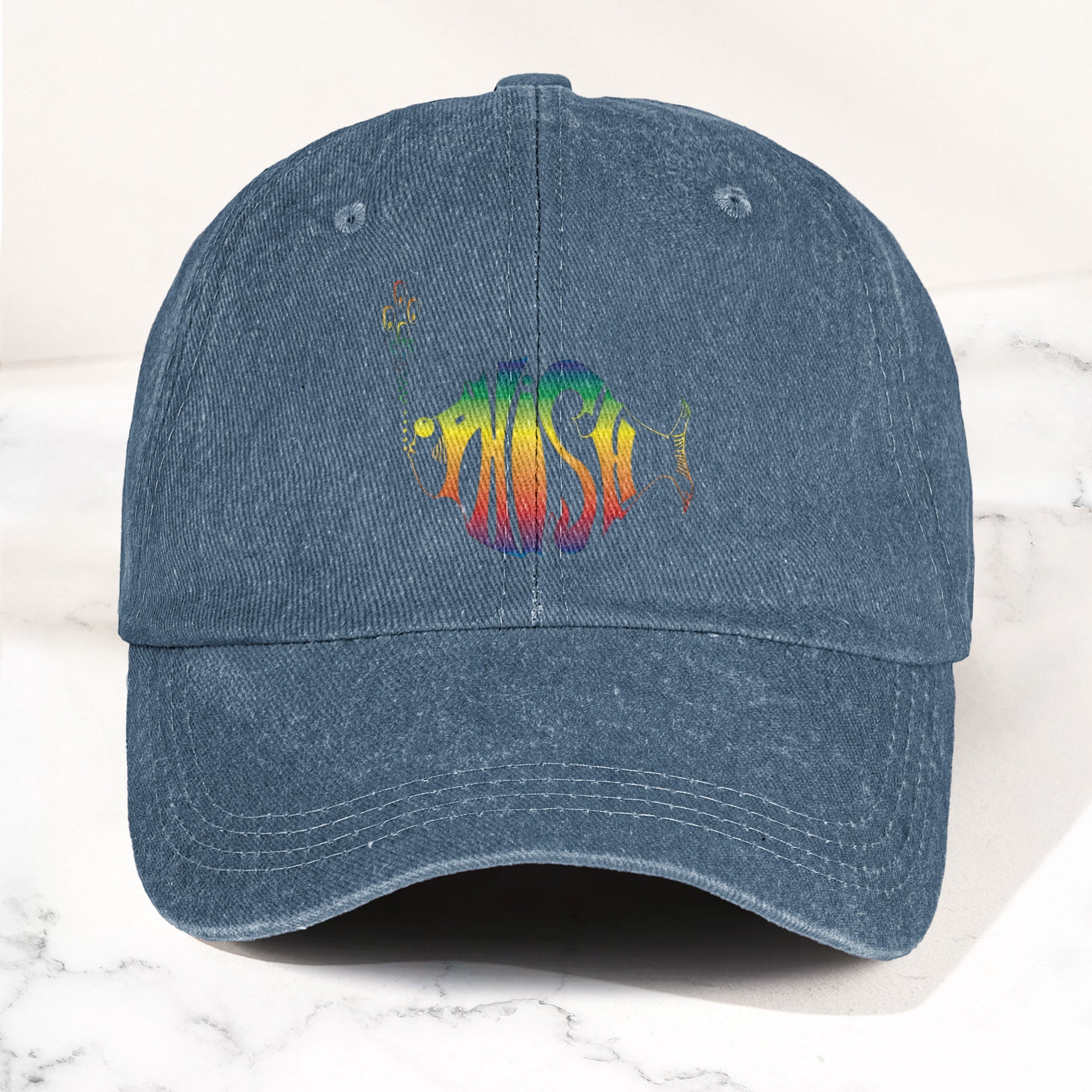 Phish Rainbow Fish Logo Denim Cap Retro Music Phish Cap Gift For Dad (With Box)