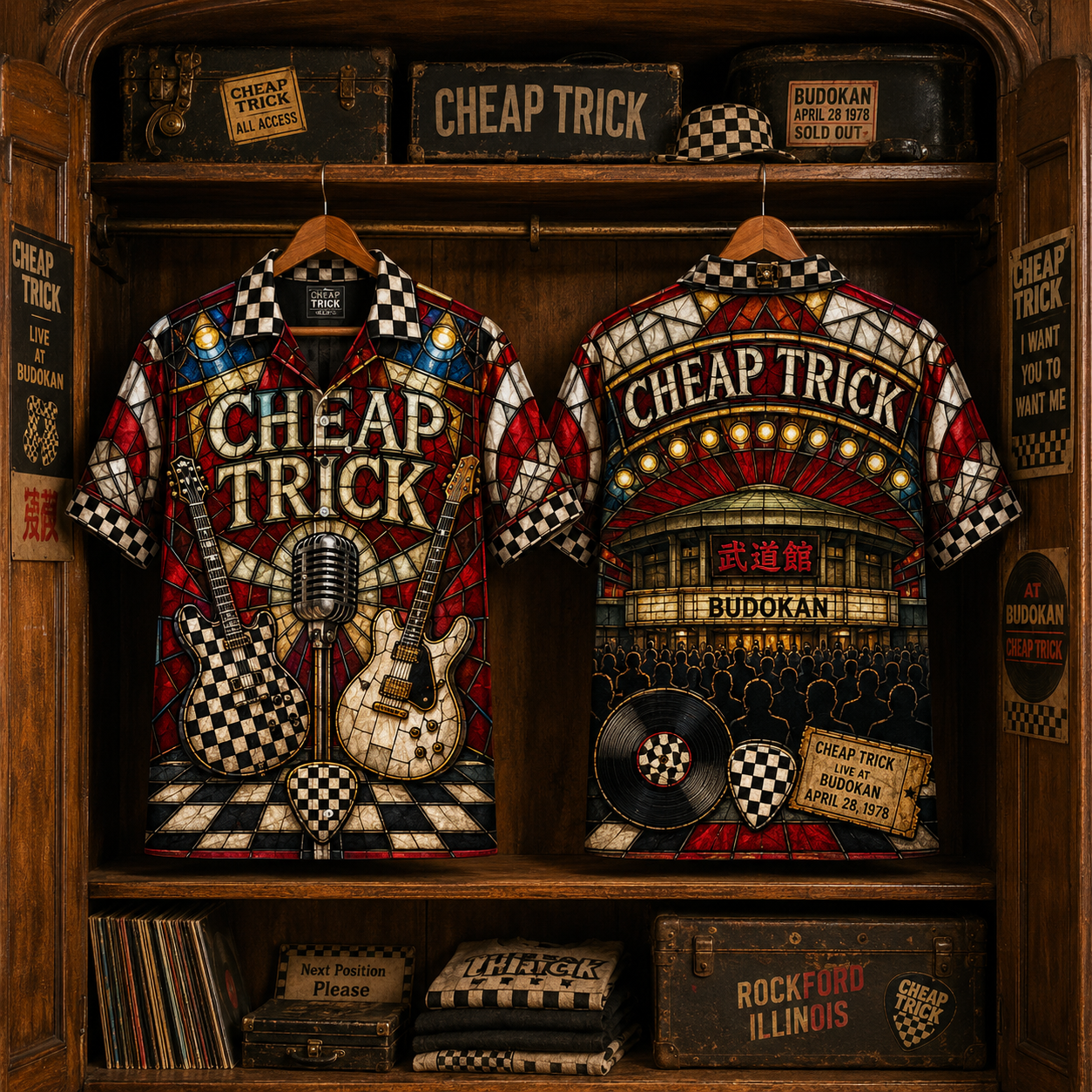 Cheap Trick Hawaiian Shirt - Stained Glass Budokan Rock Band AOP Button-Up Shirt