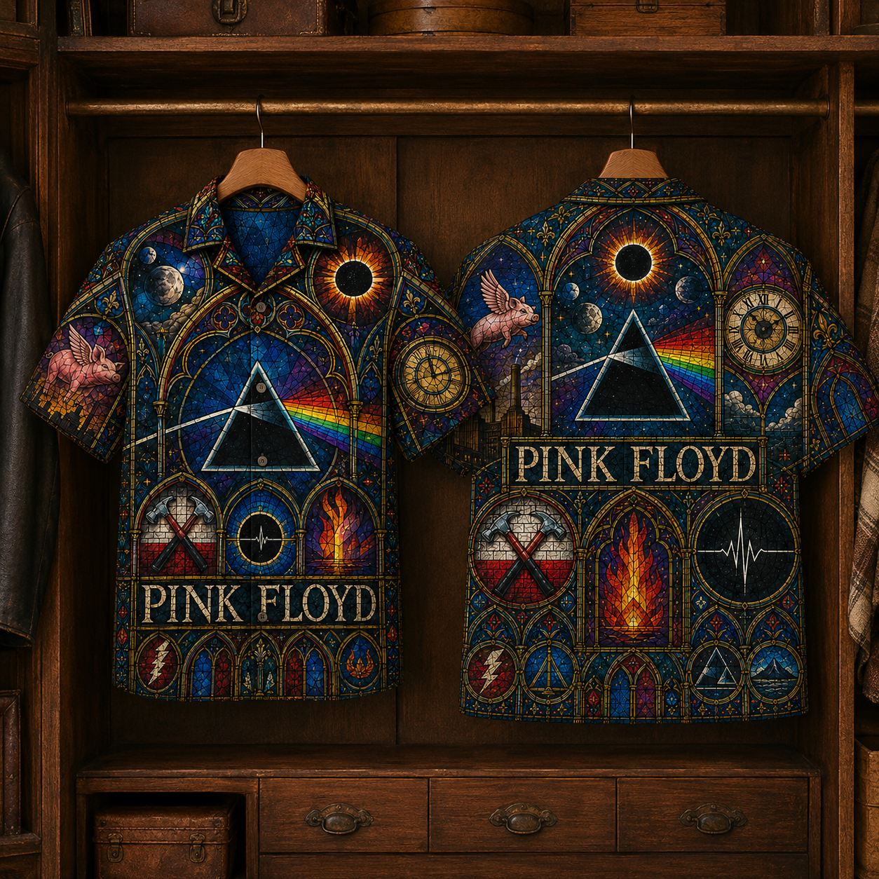 Pink Floyd Hawaiian Shirt - Stained Glass Progressive Rock All-Over Print Button-Up Shirt