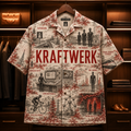 Kraftwerk Hawaiian Shirt - Retro Electronic Band AOP Button Up Shirt with Autobahn, The Robots and Computer World Art