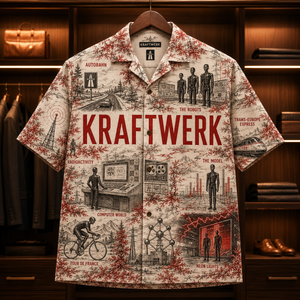 Kraftwerk Hawaiian Shirt - Retro Electronic Band AOP Button Up Shirt with Autobahn, The Robots and Computer World Art