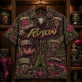 Poison Hawaiian Shirt - Glam Metal Rock Band Button Up Shirt with Every Rose Has Its Thorn, Talk Dirty and Unskinny Bop Art
