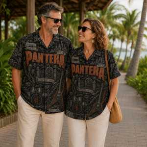 Pantera Hawaiian Shirt - Unisex Dark Toile De Jouy Cowboys From Hell Button Up