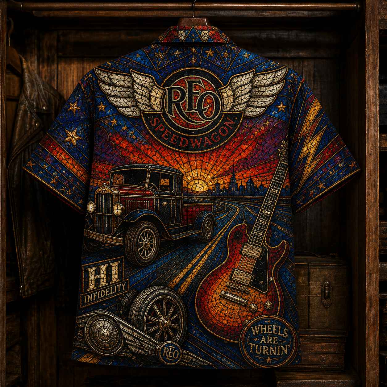 REO Speedwagon Hawaiian Shirt - Stained Glass Classic Rock All-Over Print Button-Up Shirt