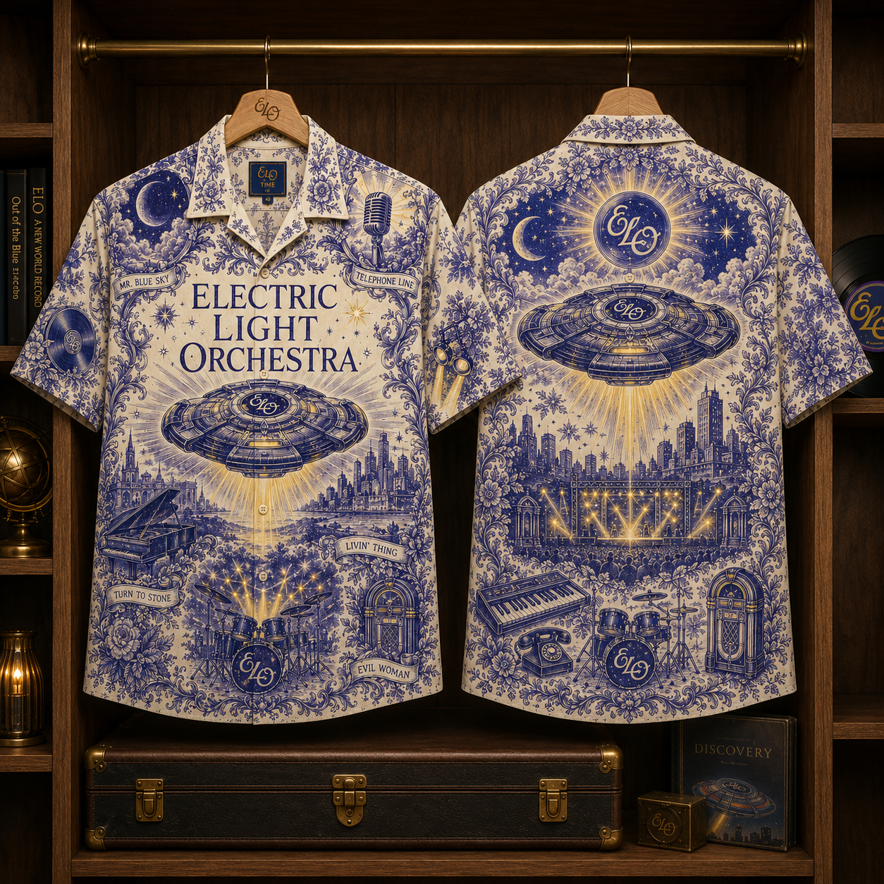 Electric Light Orchestra Hawaiian Shirt - Unisex Toile De Jouy ELO Spaceship Shirt