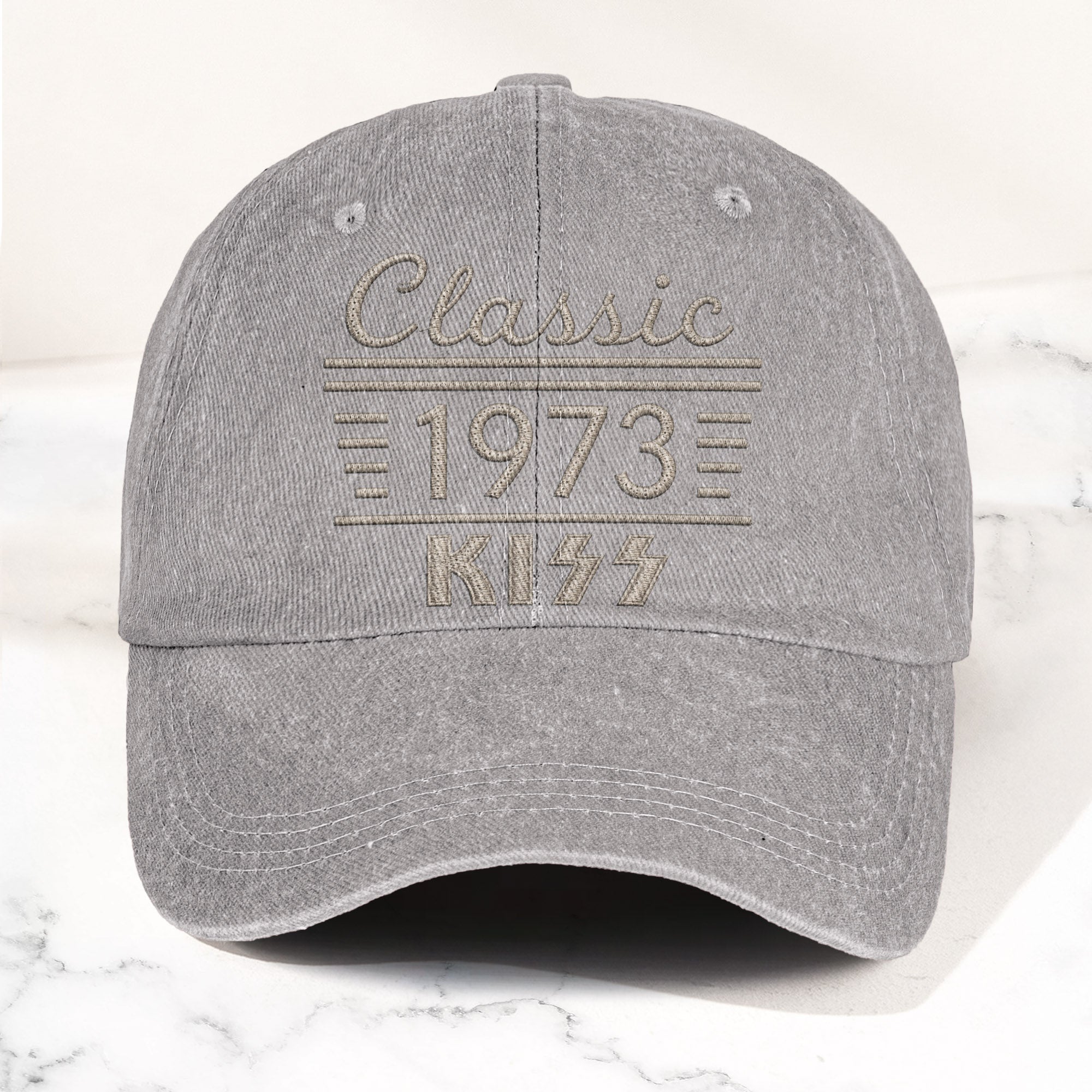 Kiss Classic 1973 Est Hard Rock Glam Metal Band Music Merch Denim Cap Retro Vintage Dad Cap Gift For Dad (With Box)
