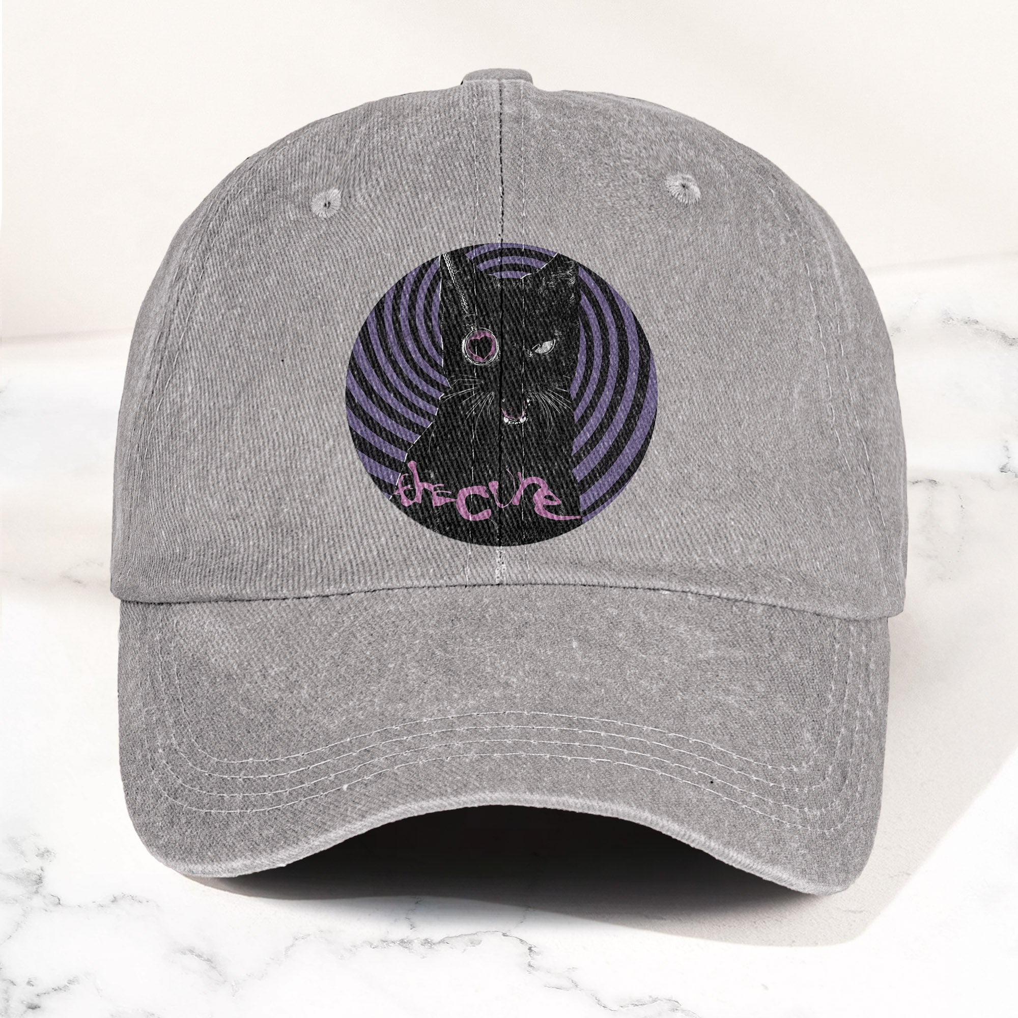 The Cure Black Cat Denim Cap Retro The Cure Tribute Merch Dad Hat (With Box)