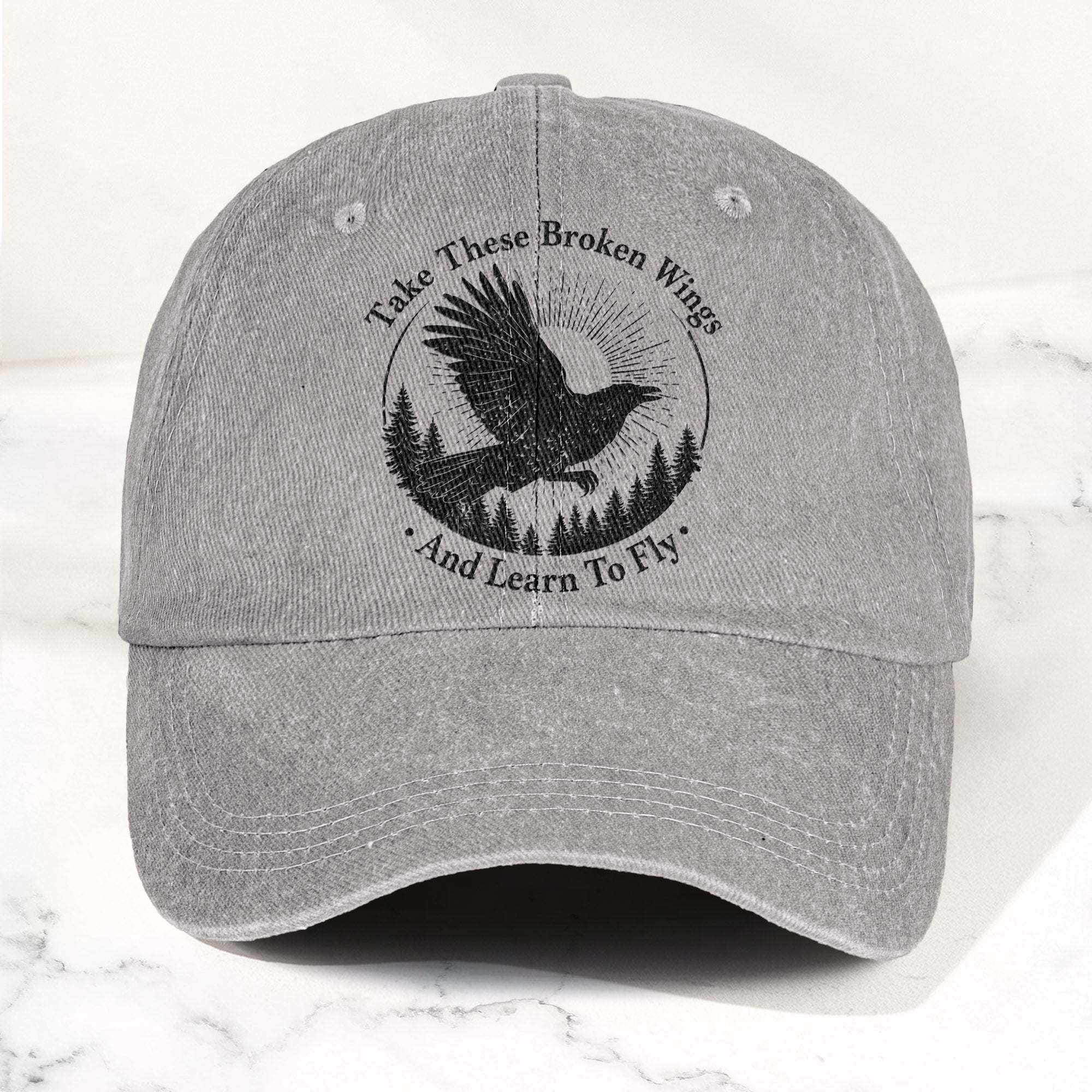 Broken Wings Take These Broken Wings And Learn To Fly Denim Cap Retro Vintage Dad Cap Gift For Dad (With Box)