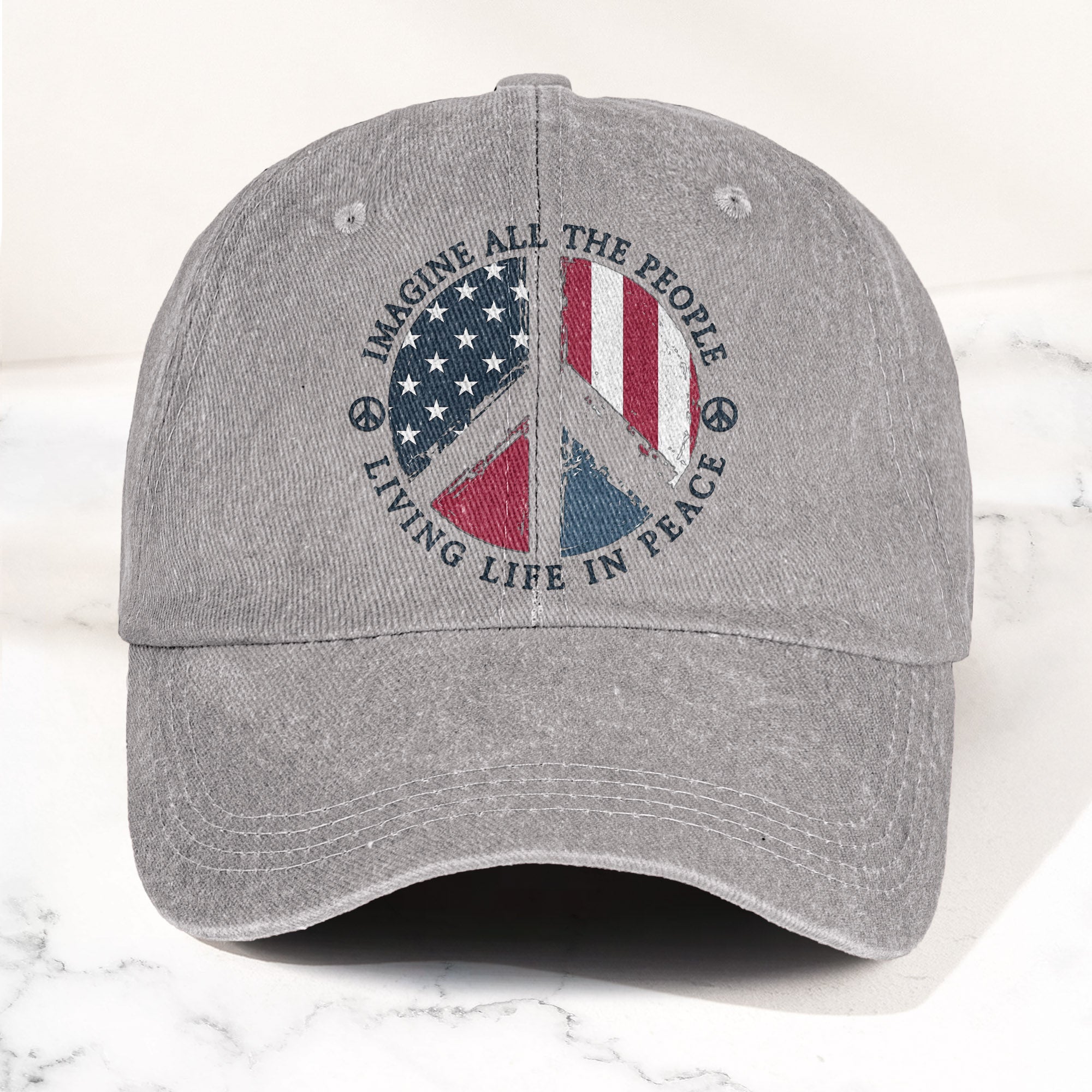 John Lennon Imagine All The People Living Life In Peace Sign American Flag Denim Cap Retro Vintage Dad Cap Gift For Dad (With Box)