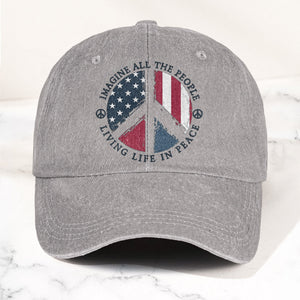 John Lennon Imagine All The People Living Life In Peace Sign American Flag Denim Cap Retro Vintage Dad Cap Gift For Dad (With Box)