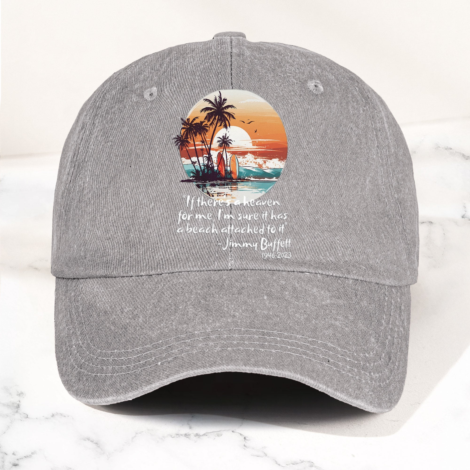Jimmy Buffett Beach Quote Denim Dad Cap Vintage Washed Tropical Hat