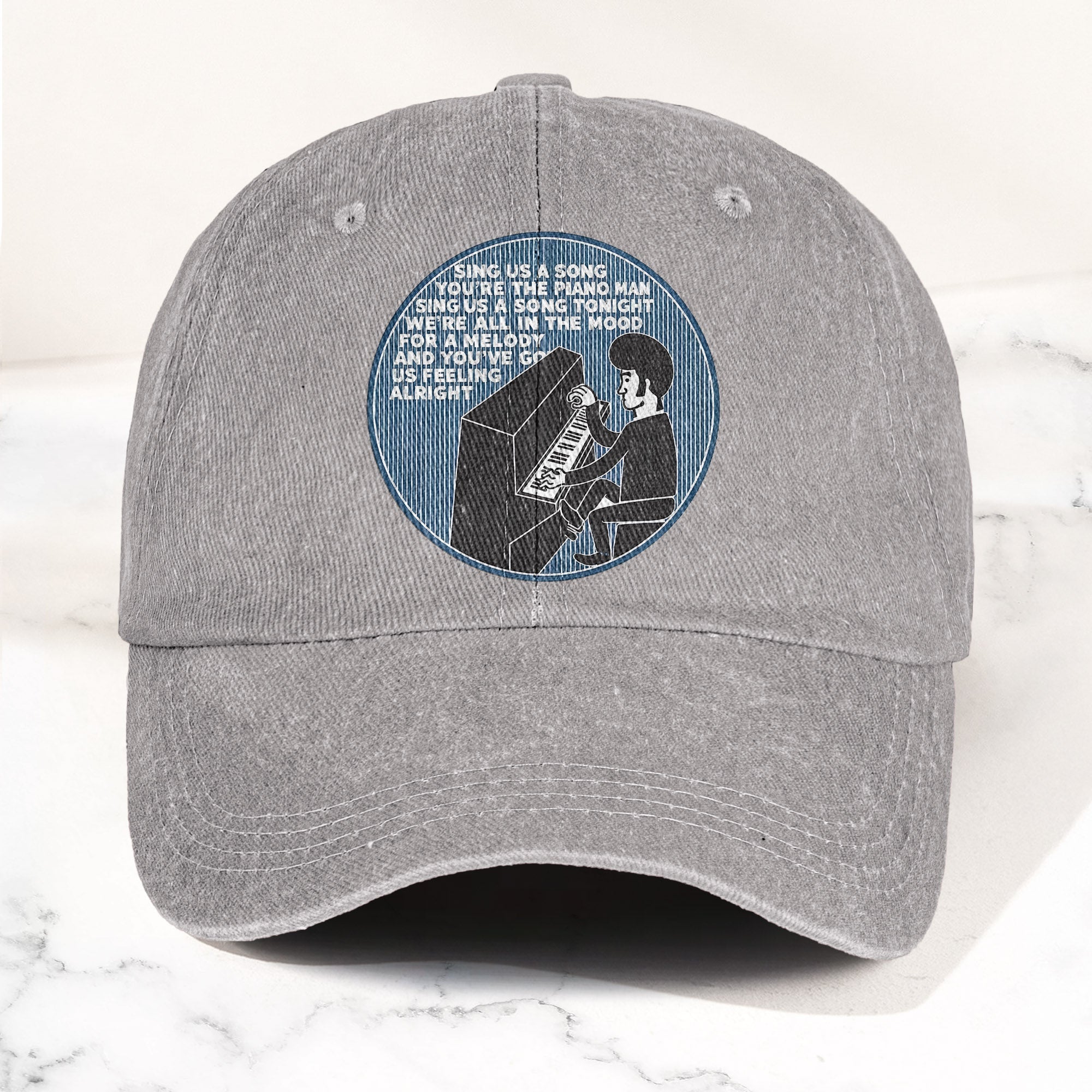 Billy Joel Piano Man Sing Us A Song Lyrics Vintage Graphic Denim Cap Retro Vintage Dad Cap Gift For Dad (With Box)