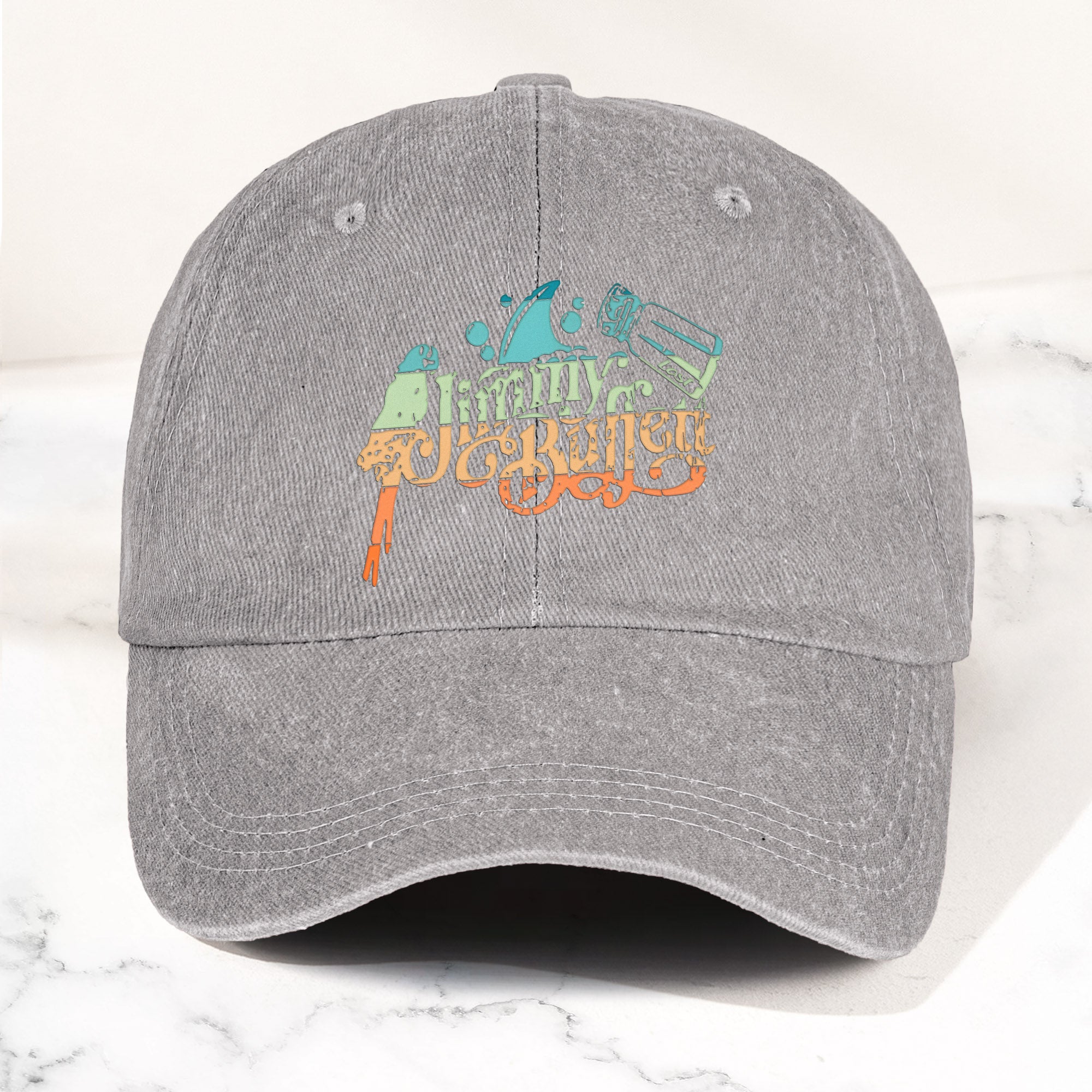 Jimmy Buffett Logo Denim Dad Cap Vintage Washed Tropical Lifestyle Hat
