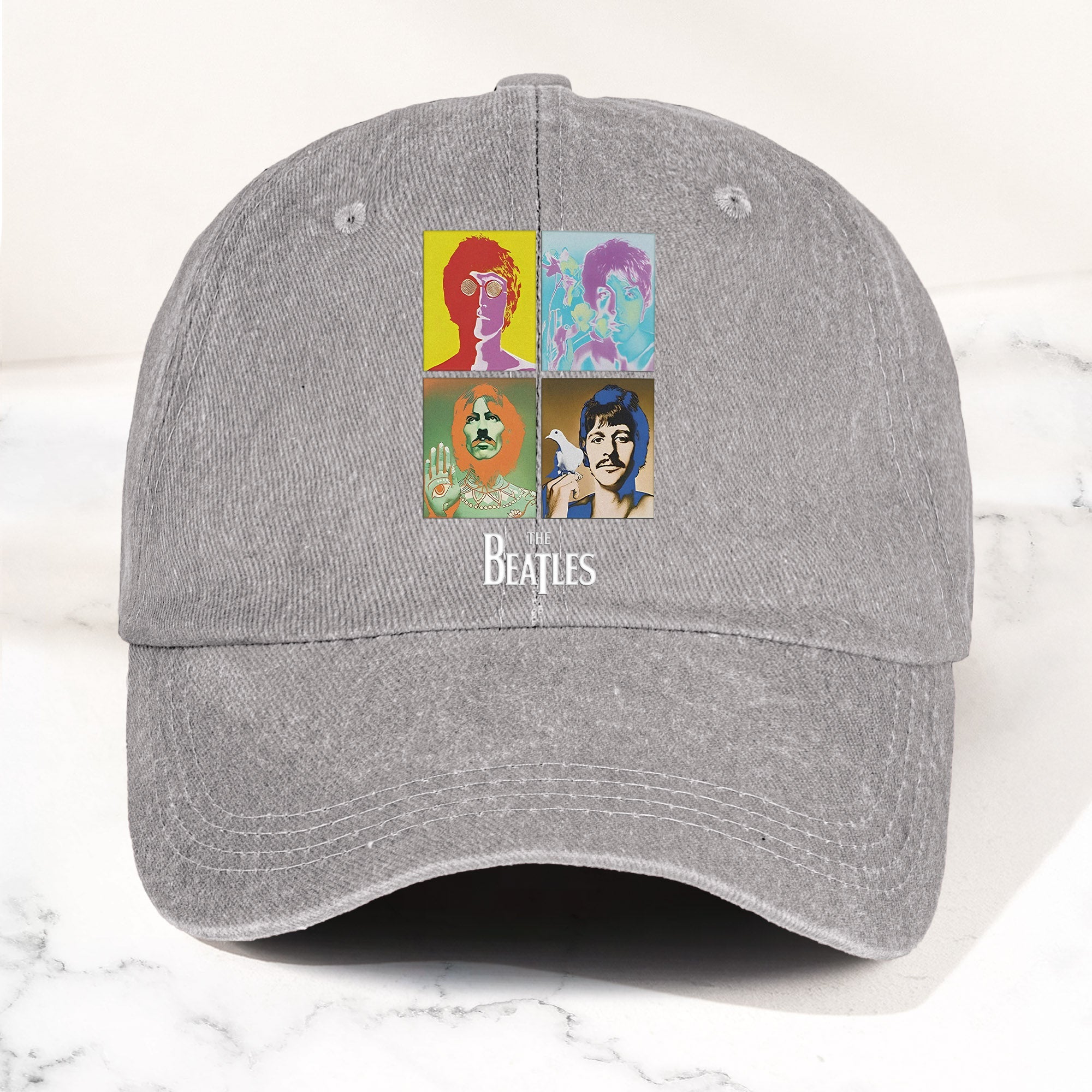 The Beatles Denim Dad Cap Pop Art Portrait Grid Design (With BOX)