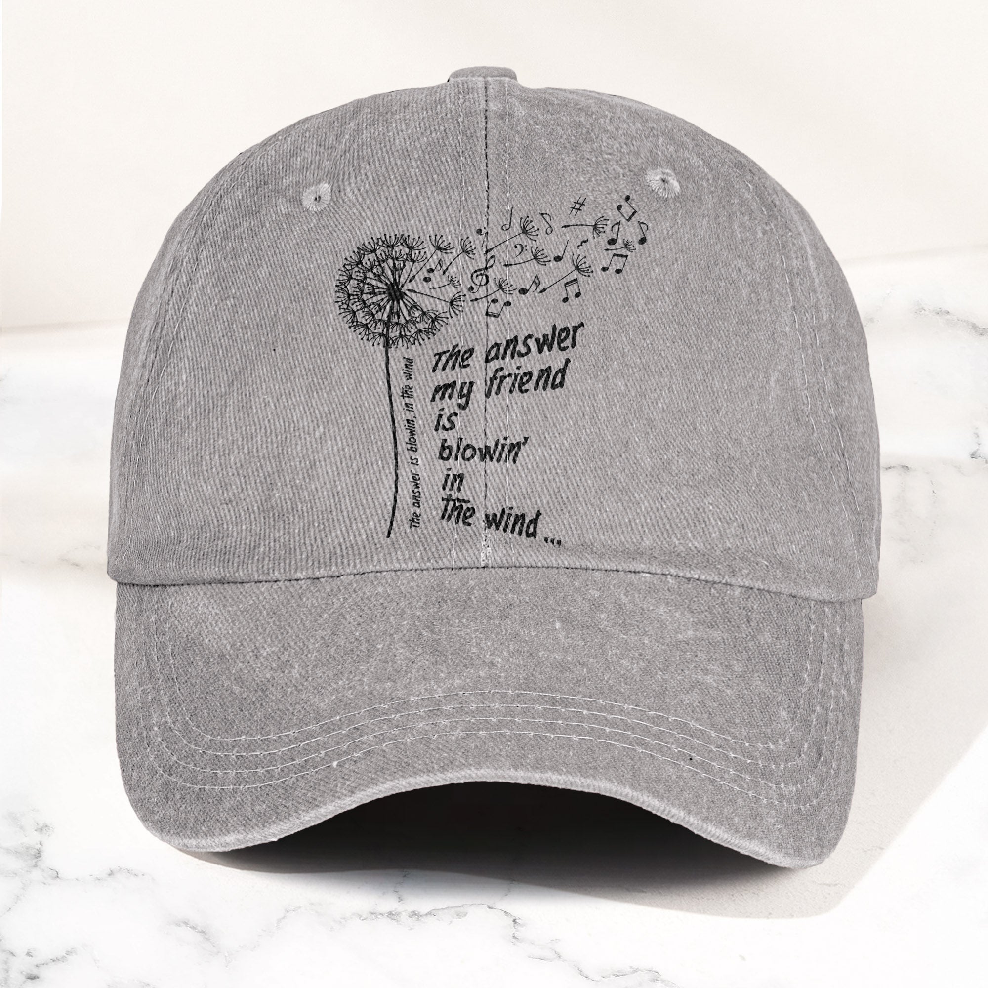 Bob Dylan Blowin In The Wind Dandelion Lyrics Folk Music Merch Denim Cap Retro Vintage Dad Cap Gift For Dad (With Box)